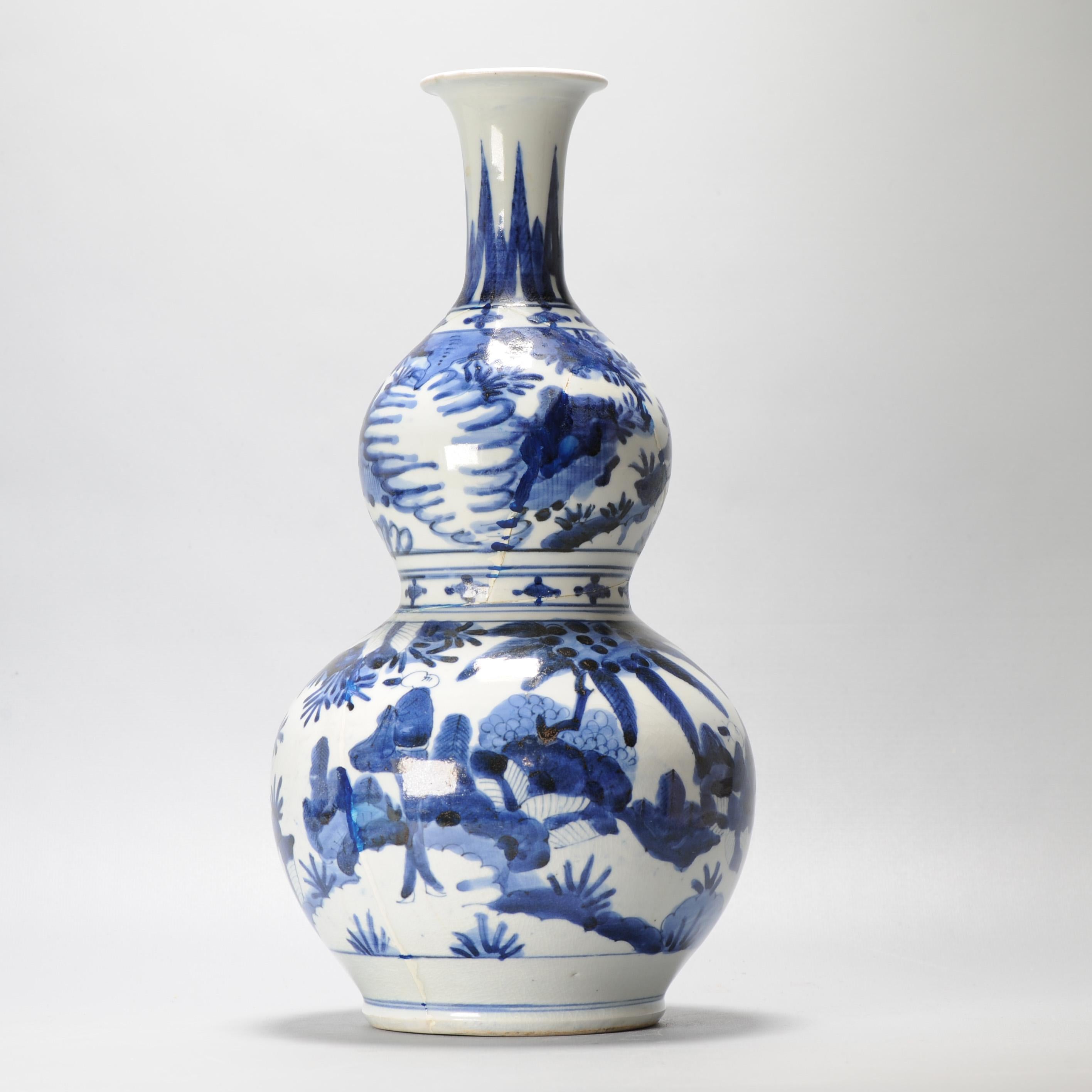 38CM Antiguo 17C Porcelana japonesa Azul Blanco Período Edo Arita Jarrón Flores en venta 7