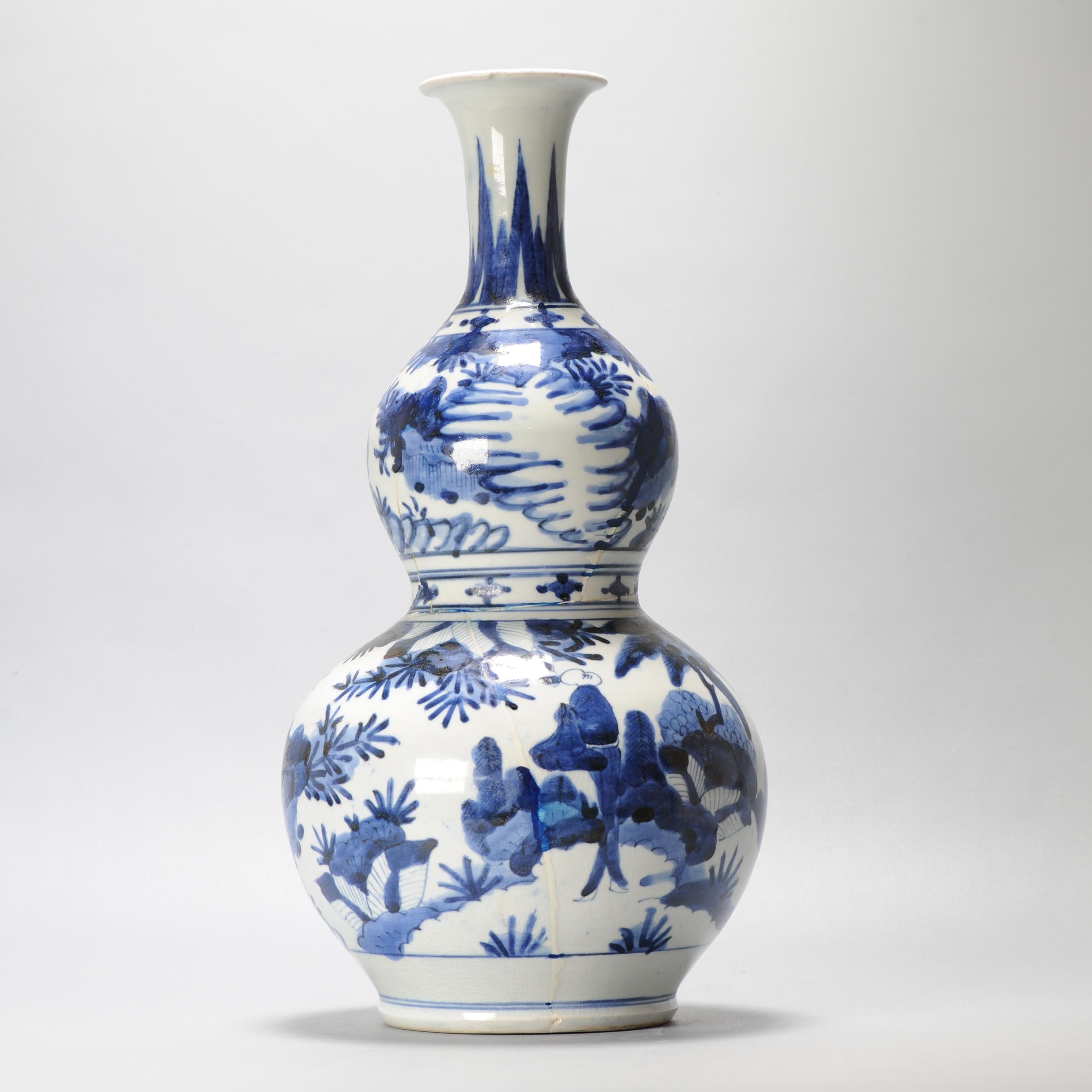 38CM Antiguo 17C Porcelana japonesa Azul Blanco Período Edo Arita Jarrón Flores en venta 8