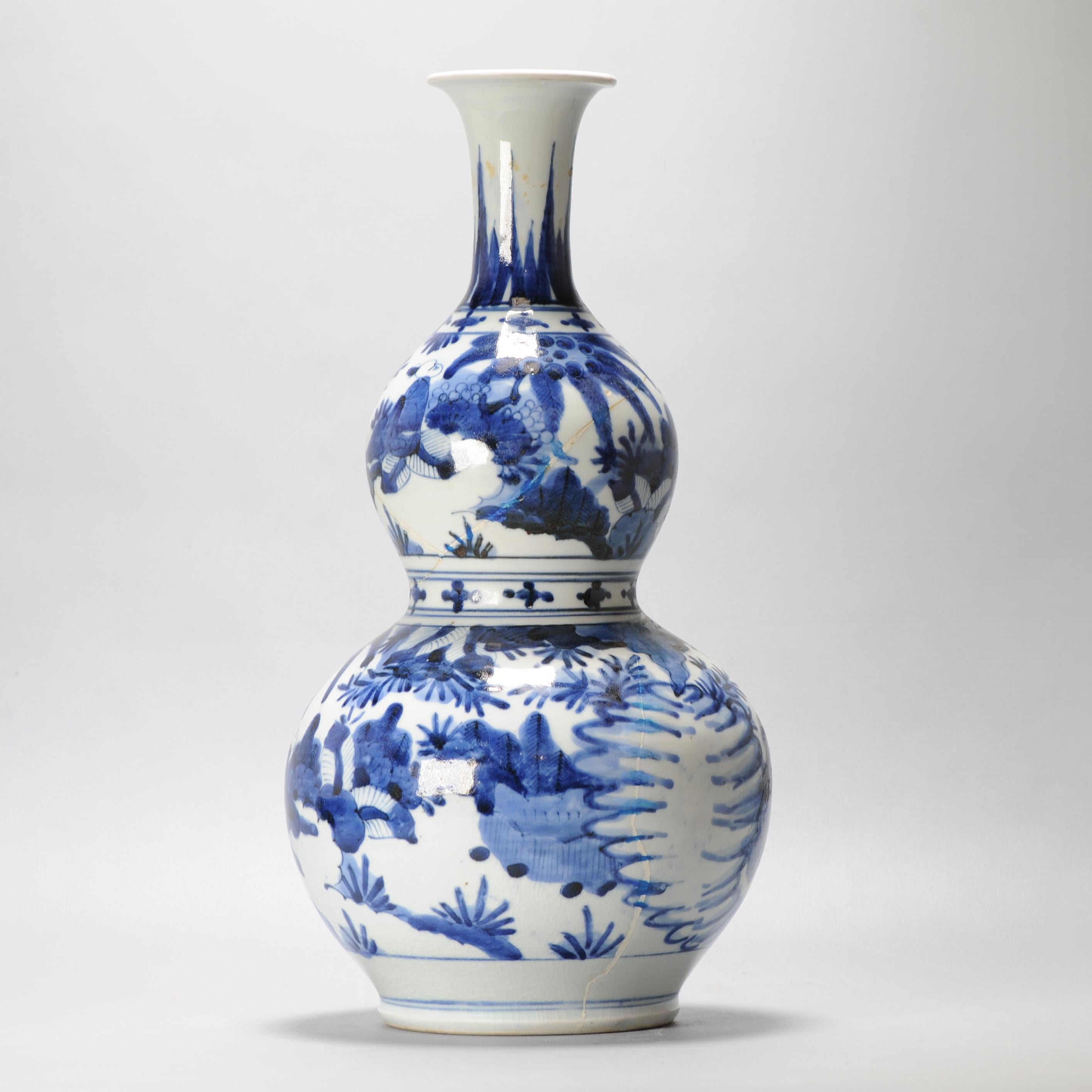 38CM Antiguo 17C Porcelana japonesa Azul Blanco Período Edo Arita Jarrón Flores en venta 9