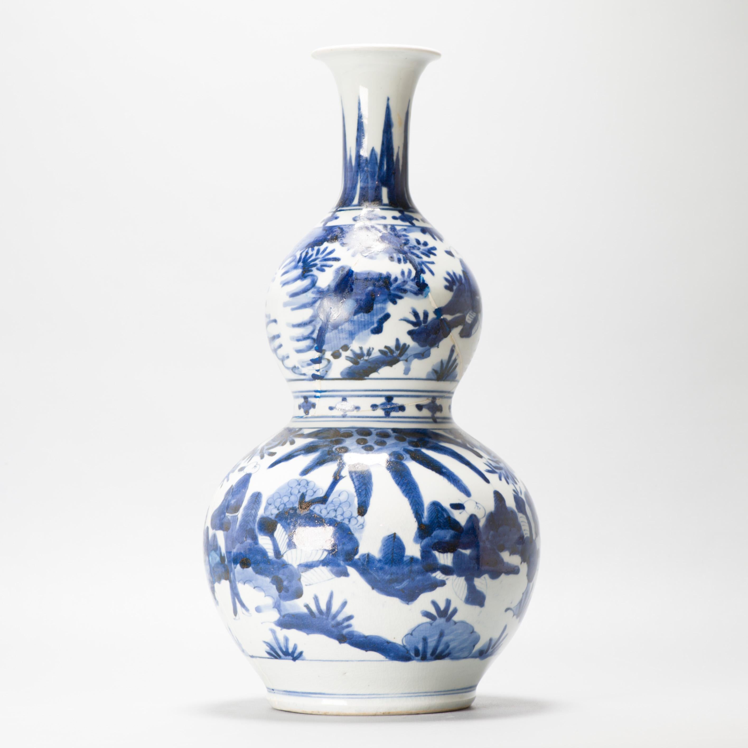 38CM Antiguo 17C Porcelana japonesa Azul Blanco Período Edo Arita Jarrón Flores siglo XVIII y antes en venta