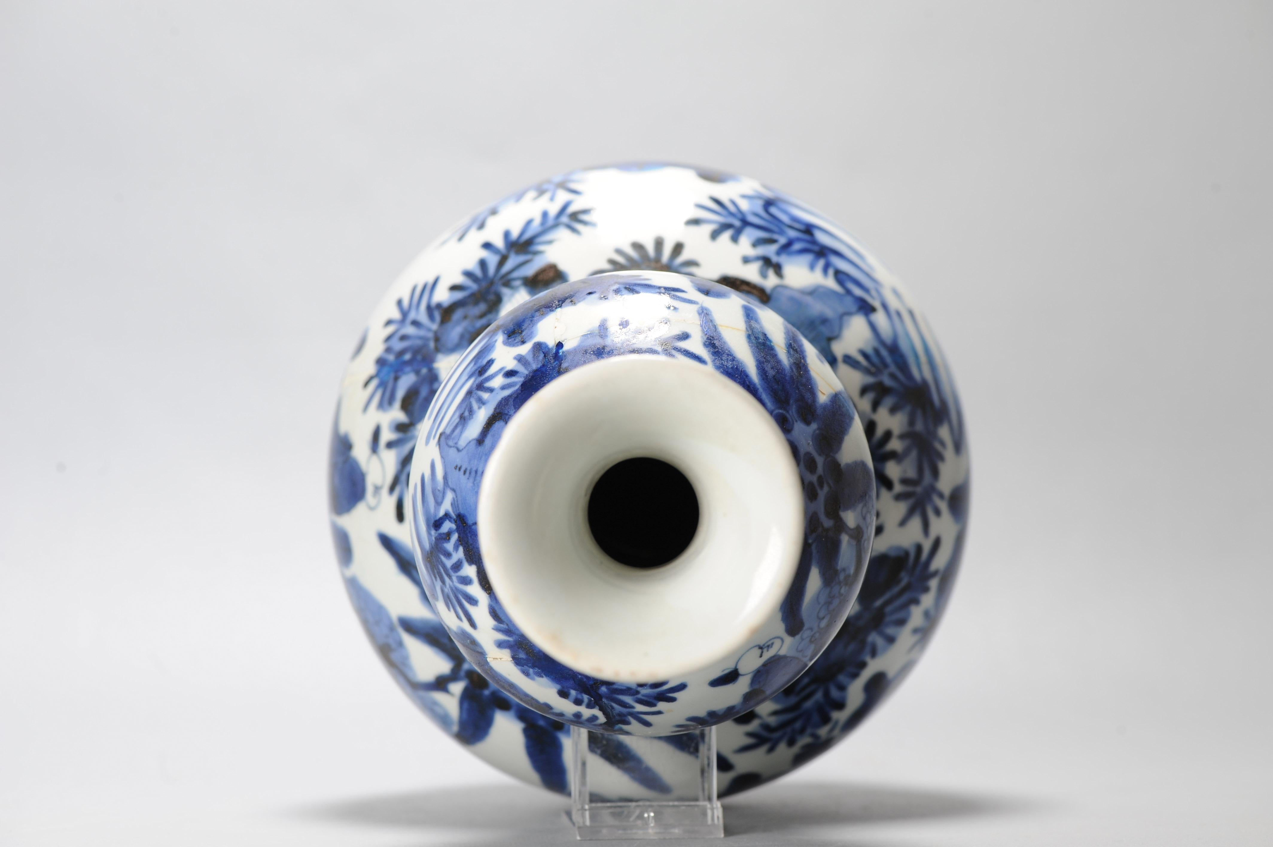 38CM Antiguo 17C Porcelana japonesa Azul Blanco Período Edo Arita Jarrón Flores en venta 1