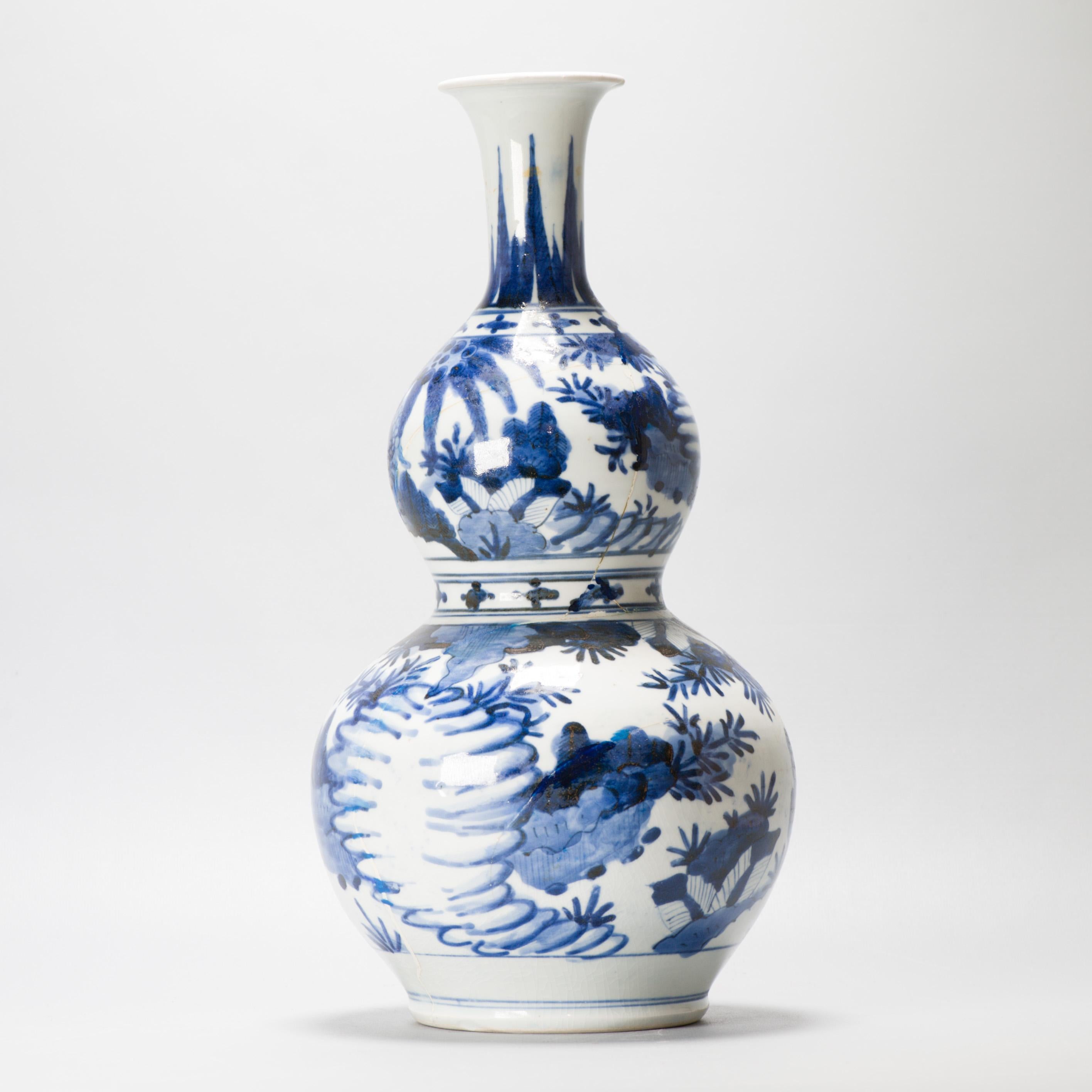 38CM Antiguo 17C Porcelana japonesa Azul Blanco Período Edo Arita Jarrón Flores en venta 2