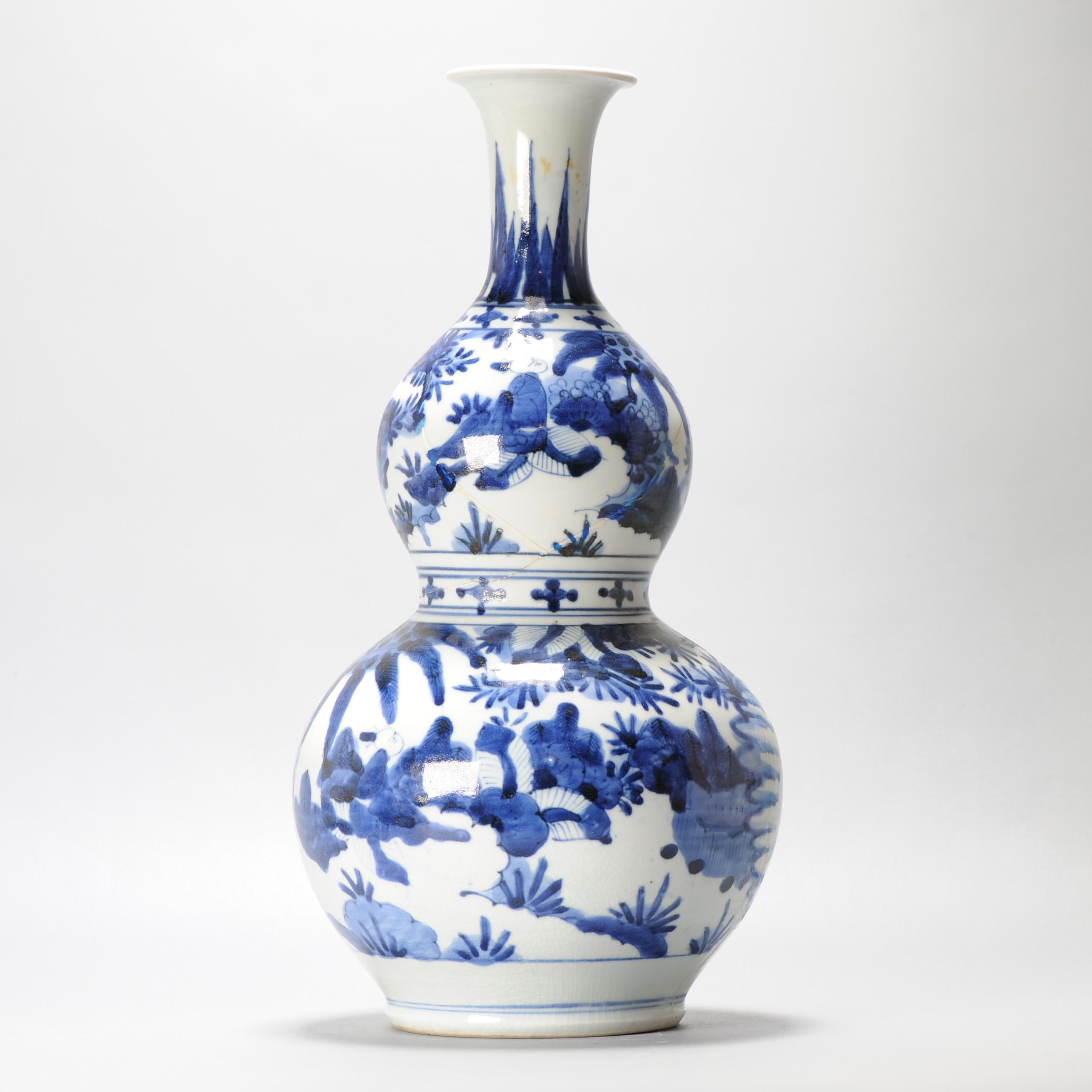 38CM Antiguo 17C Porcelana japonesa Azul Blanco Período Edo Arita Jarrón Flores en venta 3