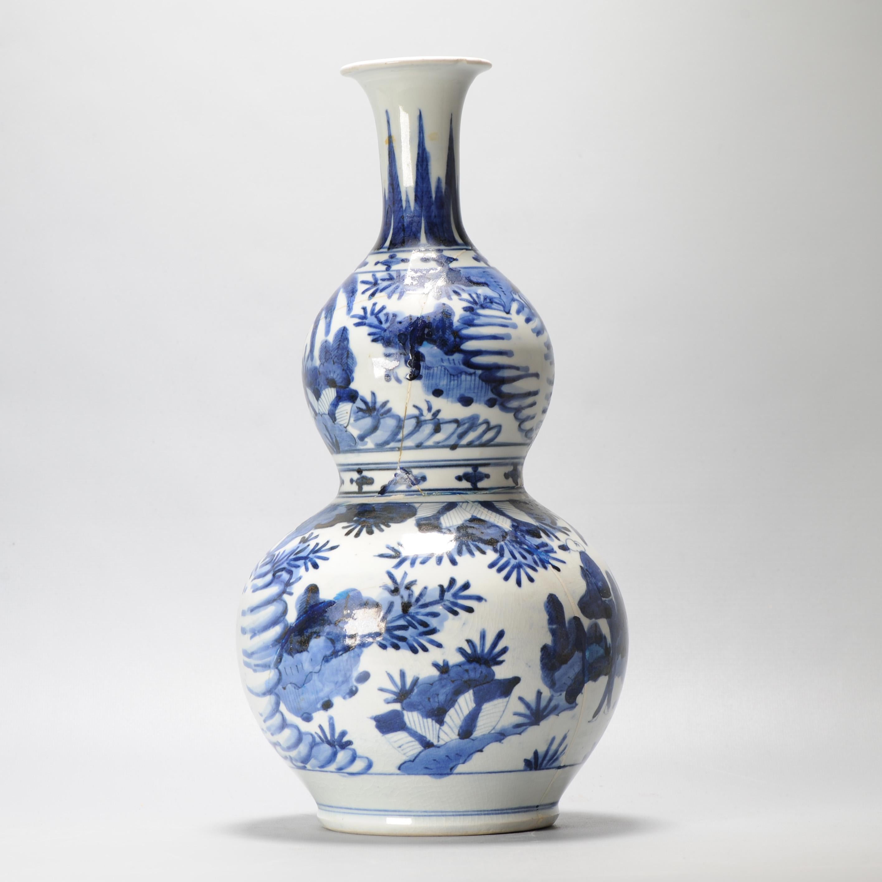 38CM Antiguo 17C Porcelana japonesa Azul Blanco Período Edo Arita Jarrón Flores en venta 4