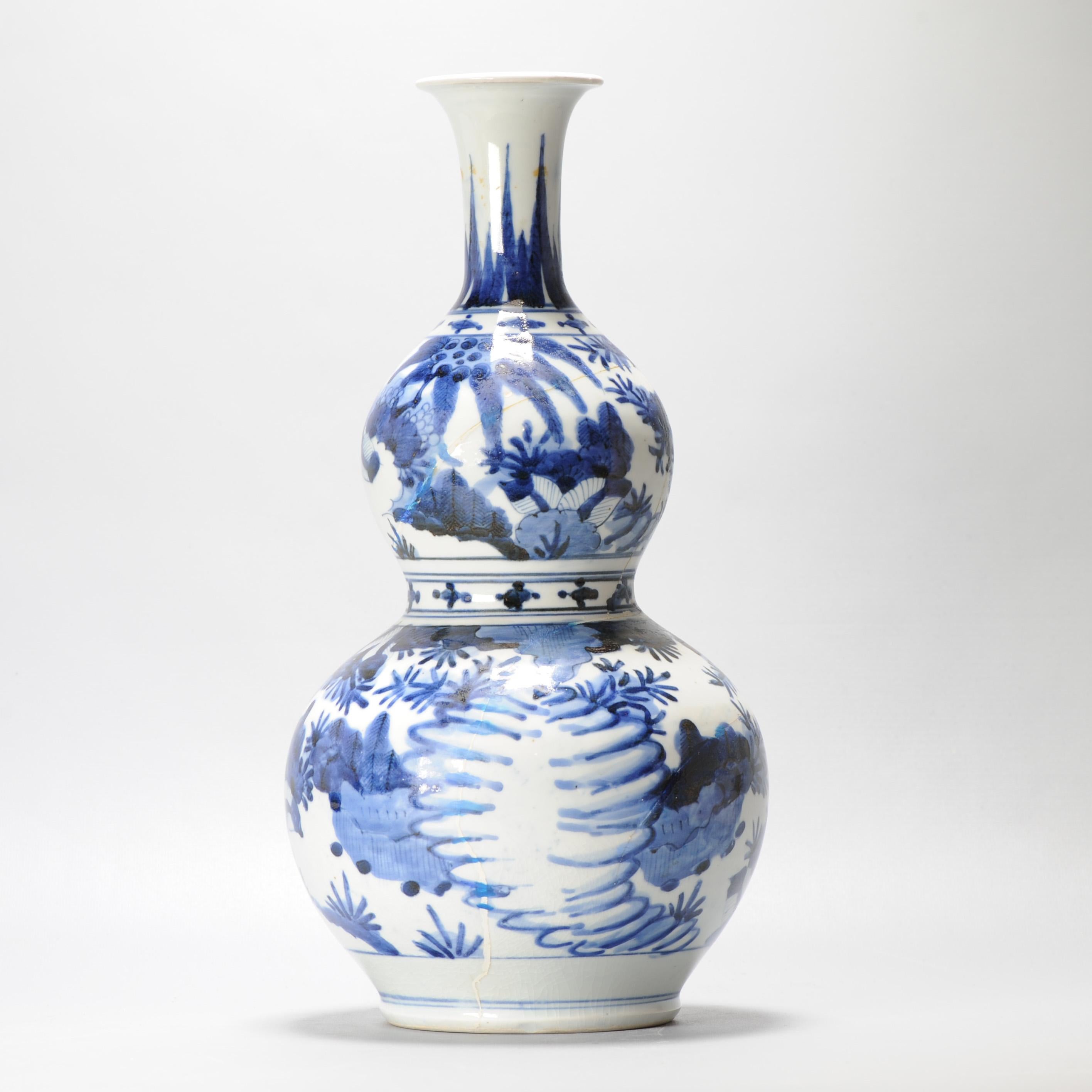 38CM Antiguo 17C Porcelana japonesa Azul Blanco Período Edo Arita Jarrón Flores en venta 5