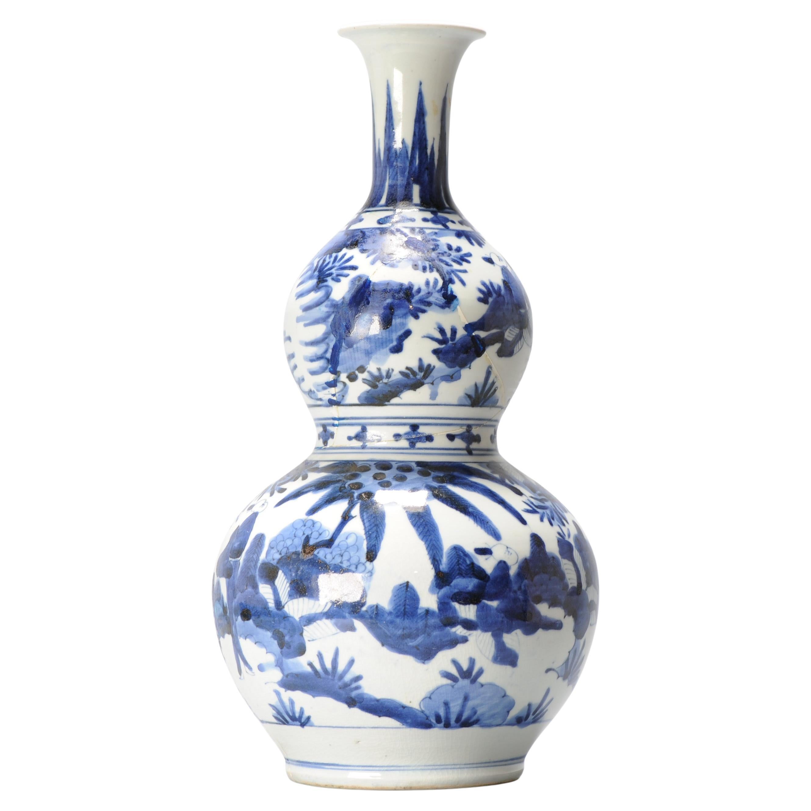 38CM Antique 17C Japanese Porcelain Blue White Edo Period Arita Vase Flowers