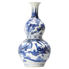 38CM Antique 17C Japanese Porcelain Blue White Edo Period Arita Vase Flowers