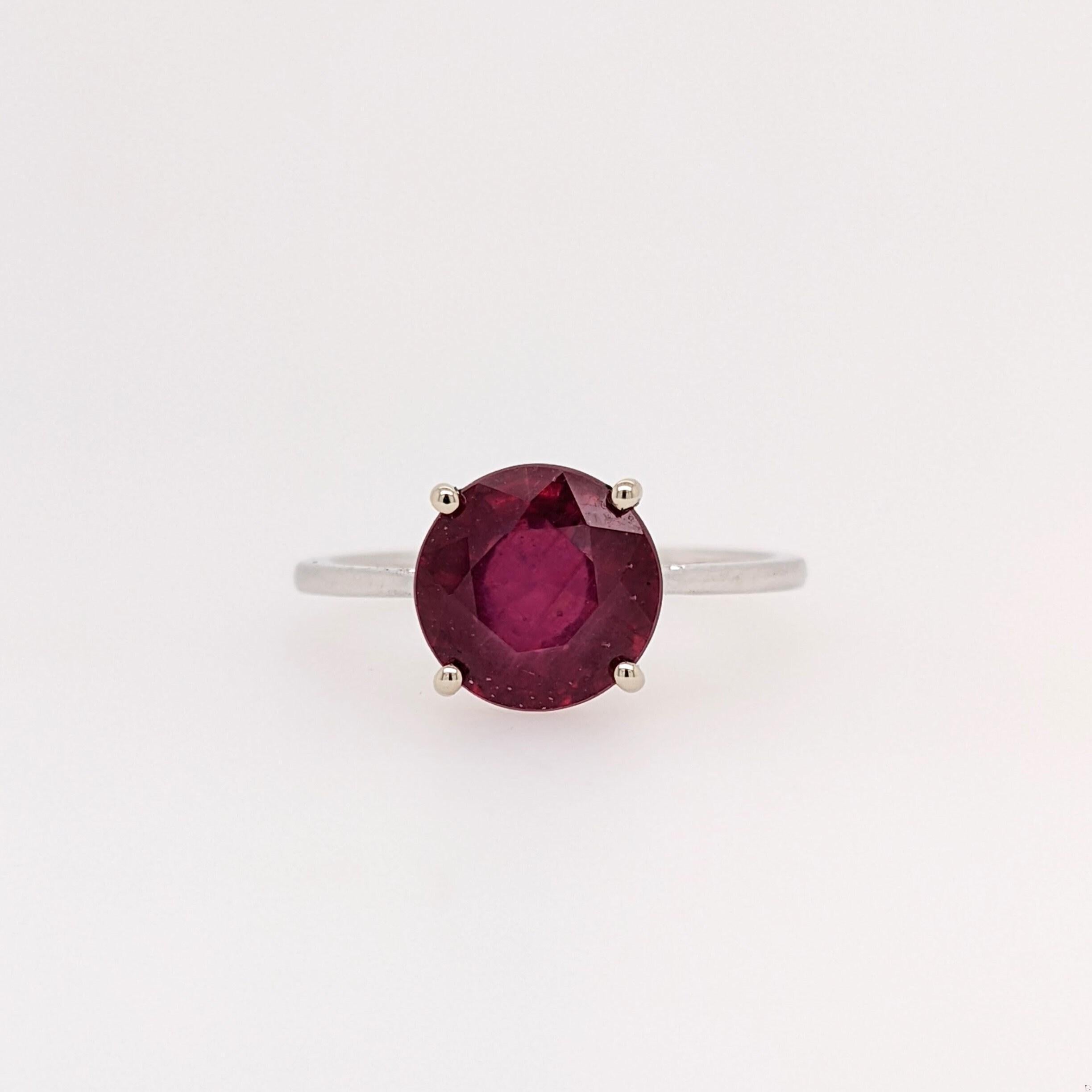Anello con rubino rosso di 3,8 carati in oro massiccio 14k Whiting rotondo 9 mm  Anello solitario
