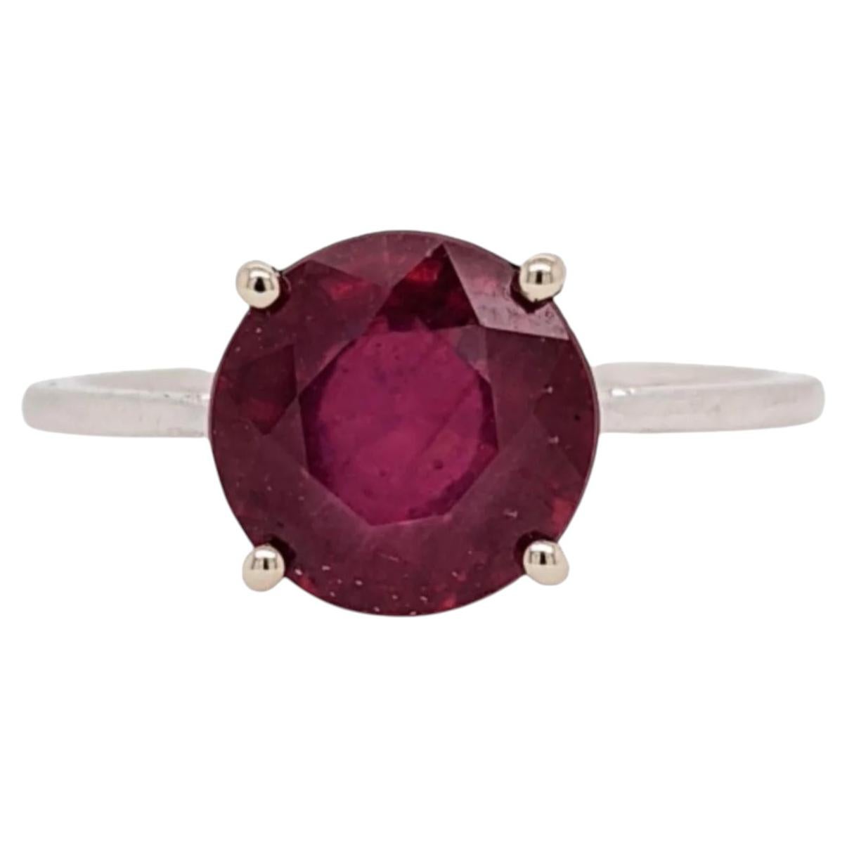 3.8Ct Red Ru3.8Ct Red Ruby Solitaire Statement Ring in Solid 14K Gold, Round 9mm