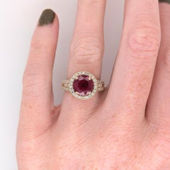 3.8ct Red Ruby Ring w Earth Mined Diamonds in Solid 14k Yellow Gold Round 9mm