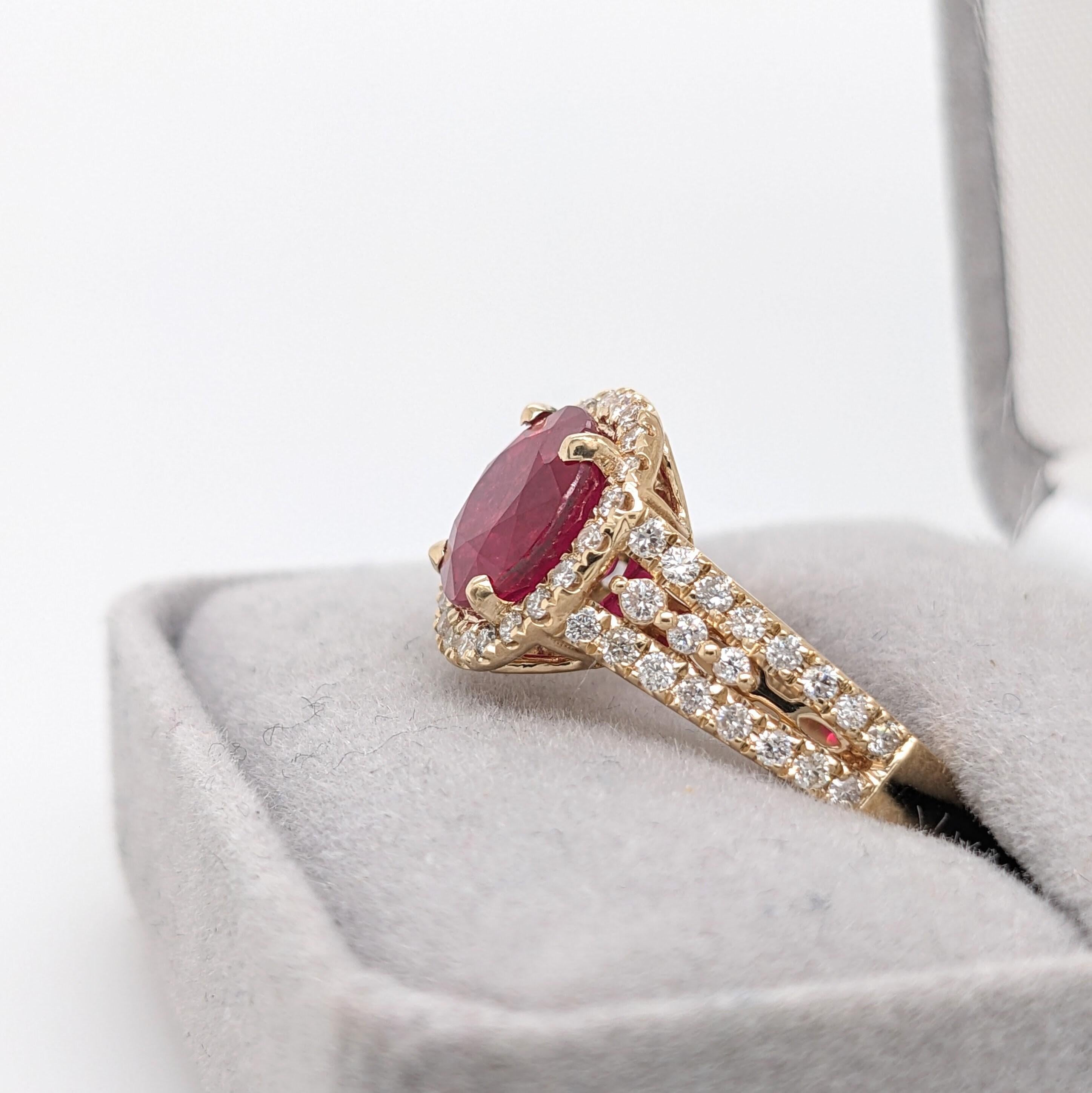 Women's 3.8ct Red Ruby Ring w Earth Mined Diamonds in Solid 14k Yellow Gold Round 9mm For Sale
