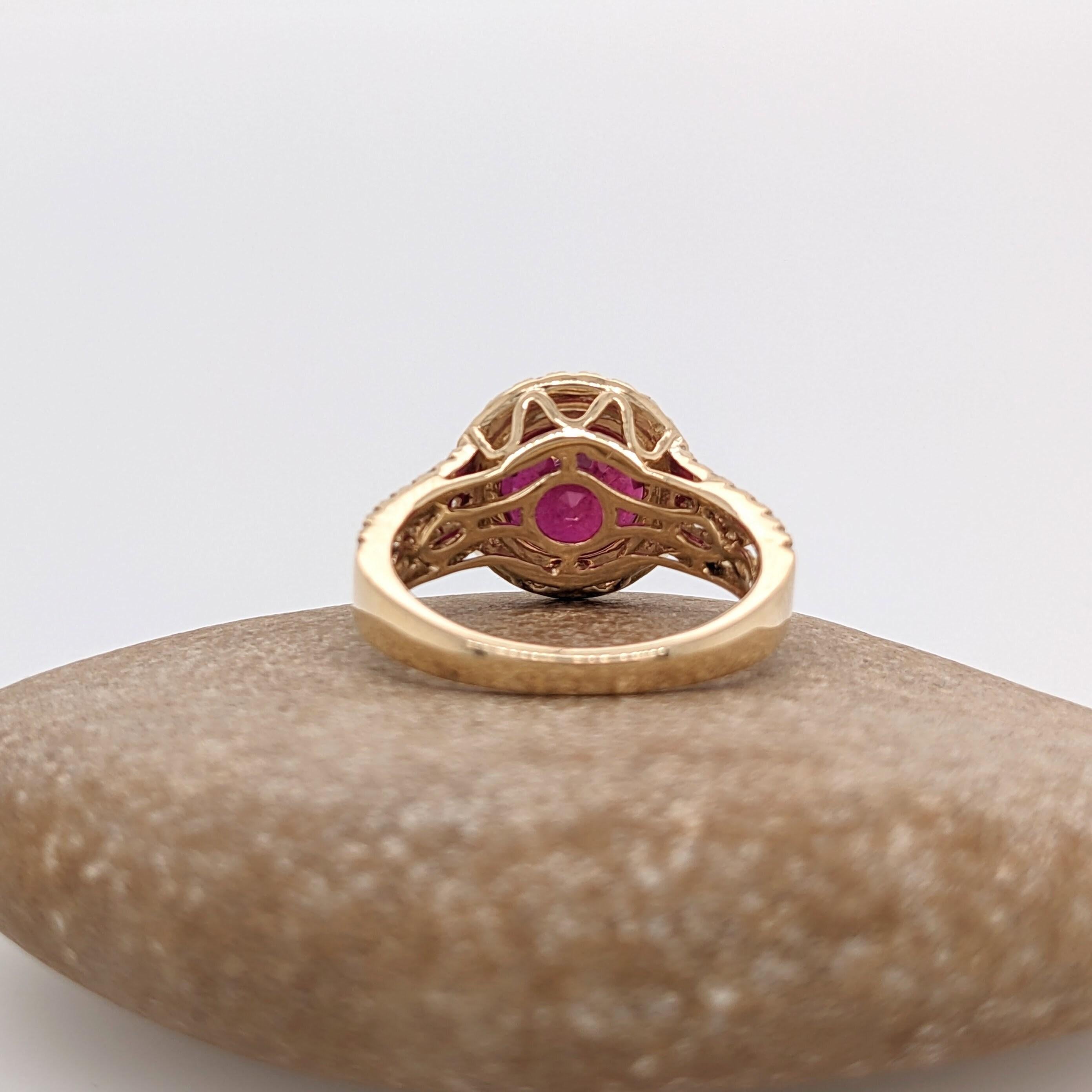 3.8ct Red Ruby Ring w Earth Mined Diamonds in Solid 14k Yellow Gold Round 9mm For Sale 1