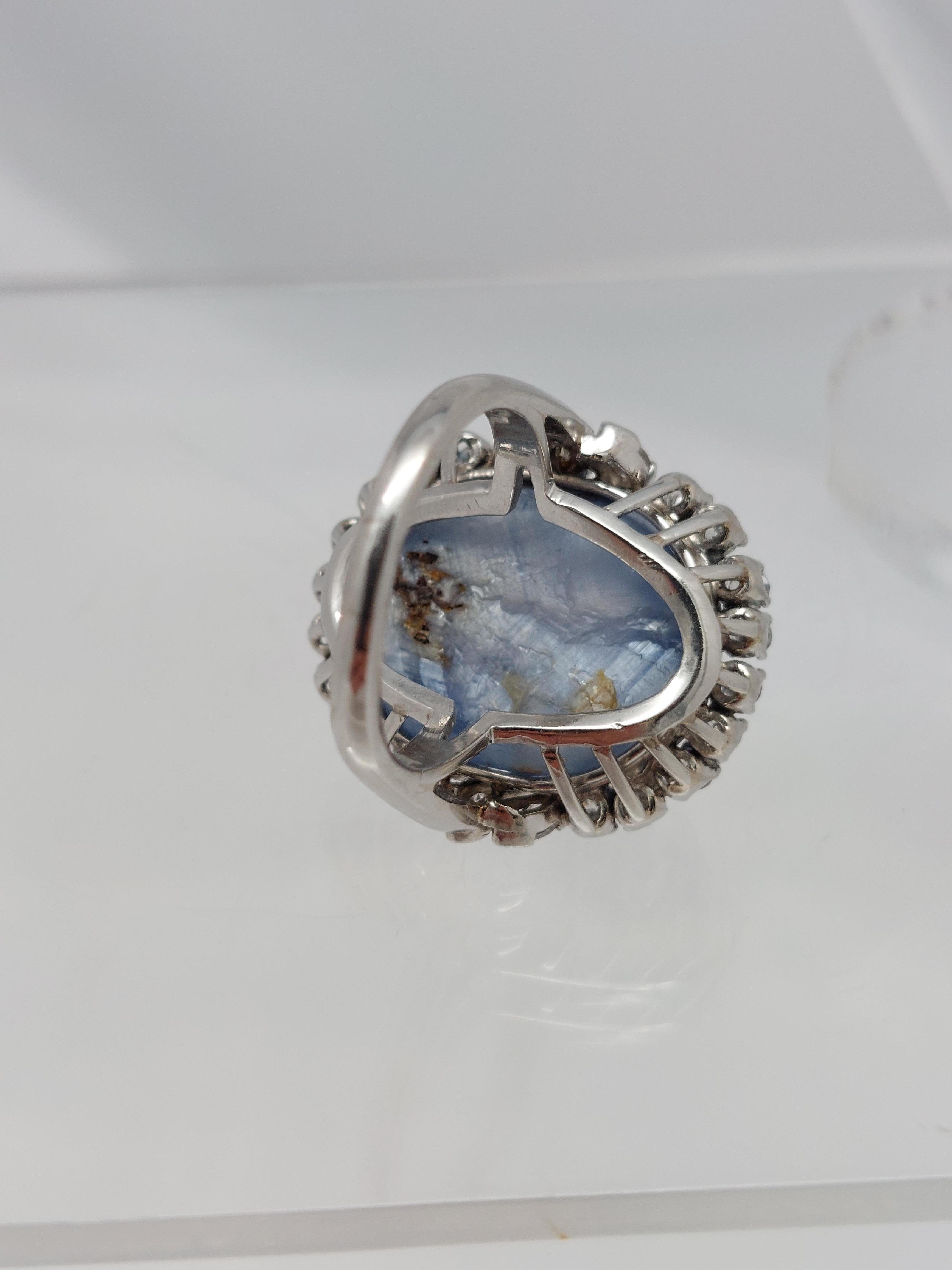 Anello in platino con zaffiro blu Star Ceppylon e diamanti 38CTS Nature senza calore in vendita 7