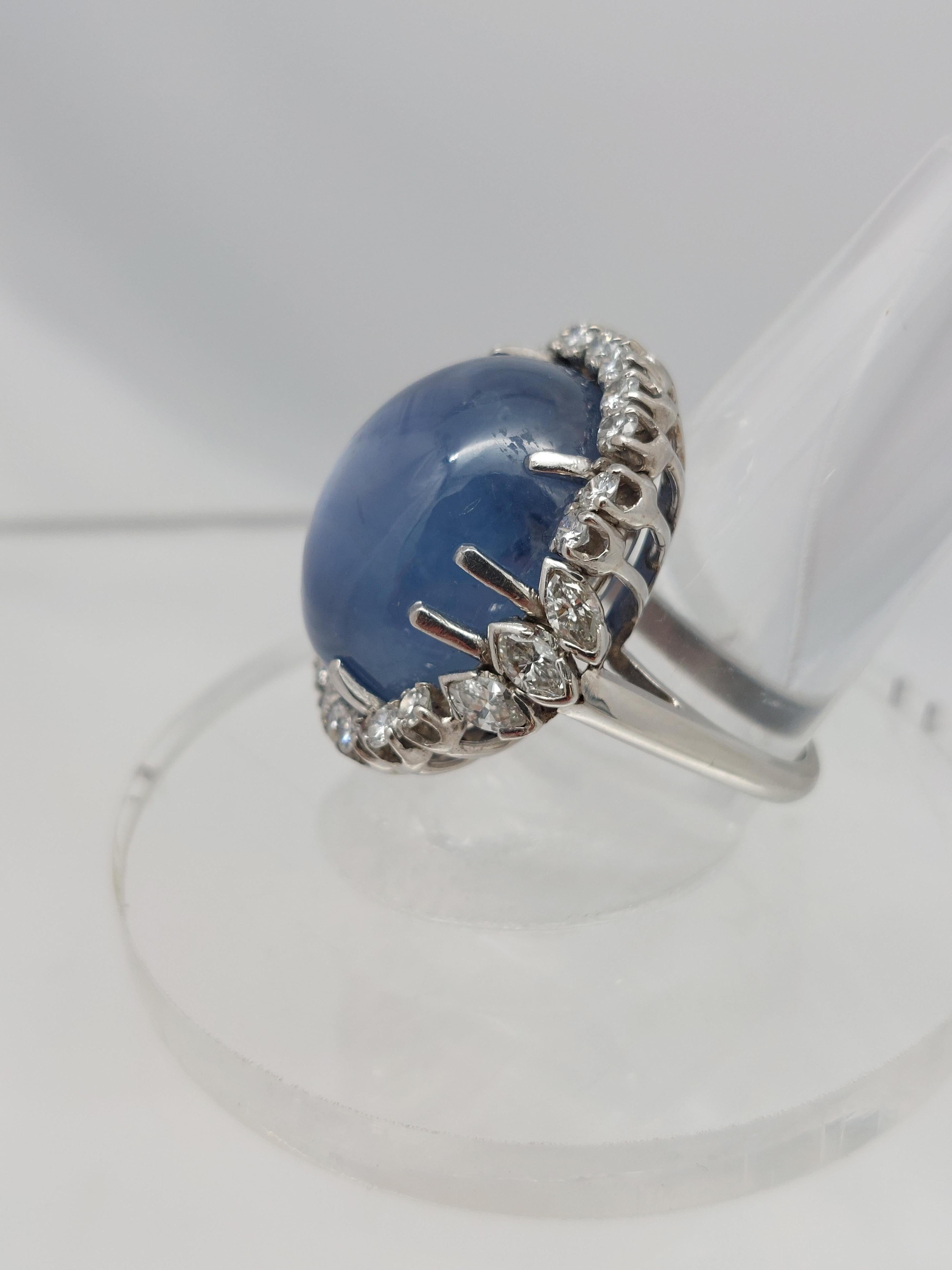Anello in platino con zaffiro blu Star Ceppylon e diamanti 38CTS Nature senza calore In condizioni buone in vendita a Vero Beach, FL