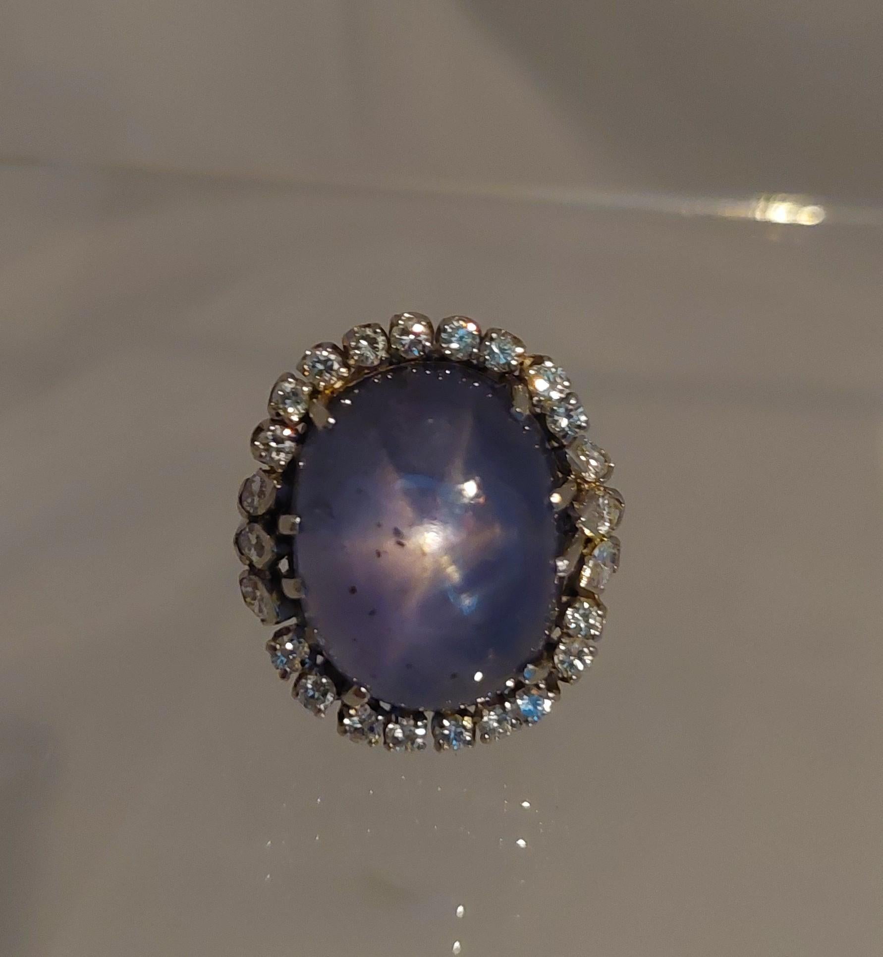 Anello in platino con zaffiro blu Star Ceppylon e diamanti 38CTS Nature senza calore in vendita 2