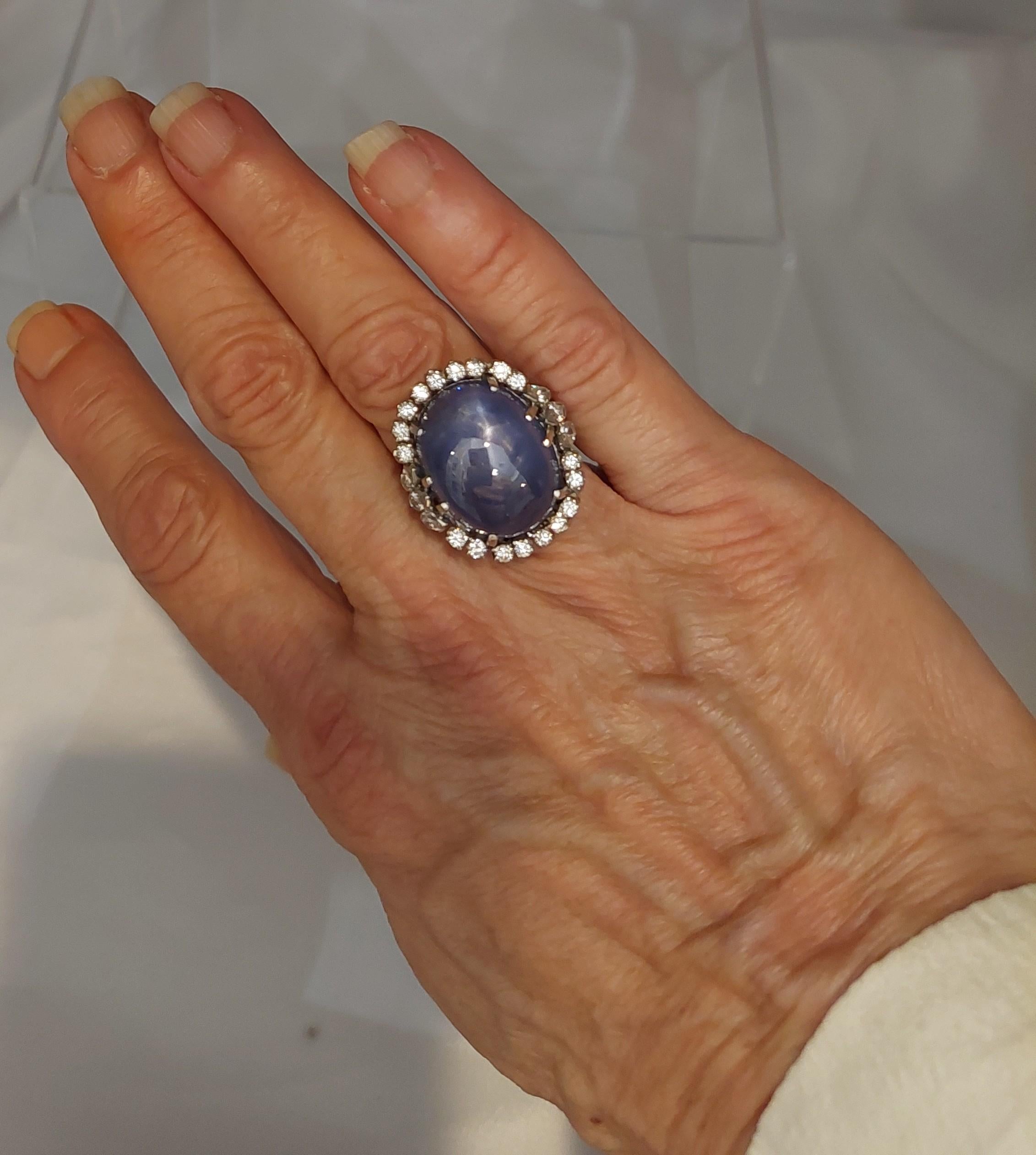 Anello in platino con zaffiro blu Star Ceppylon e diamanti 38CTS Nature senza calore in vendita 3
