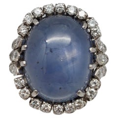 Anello in platino con zaffiro blu Star Ceppylon e diamanti 38CTS Nature senza calore