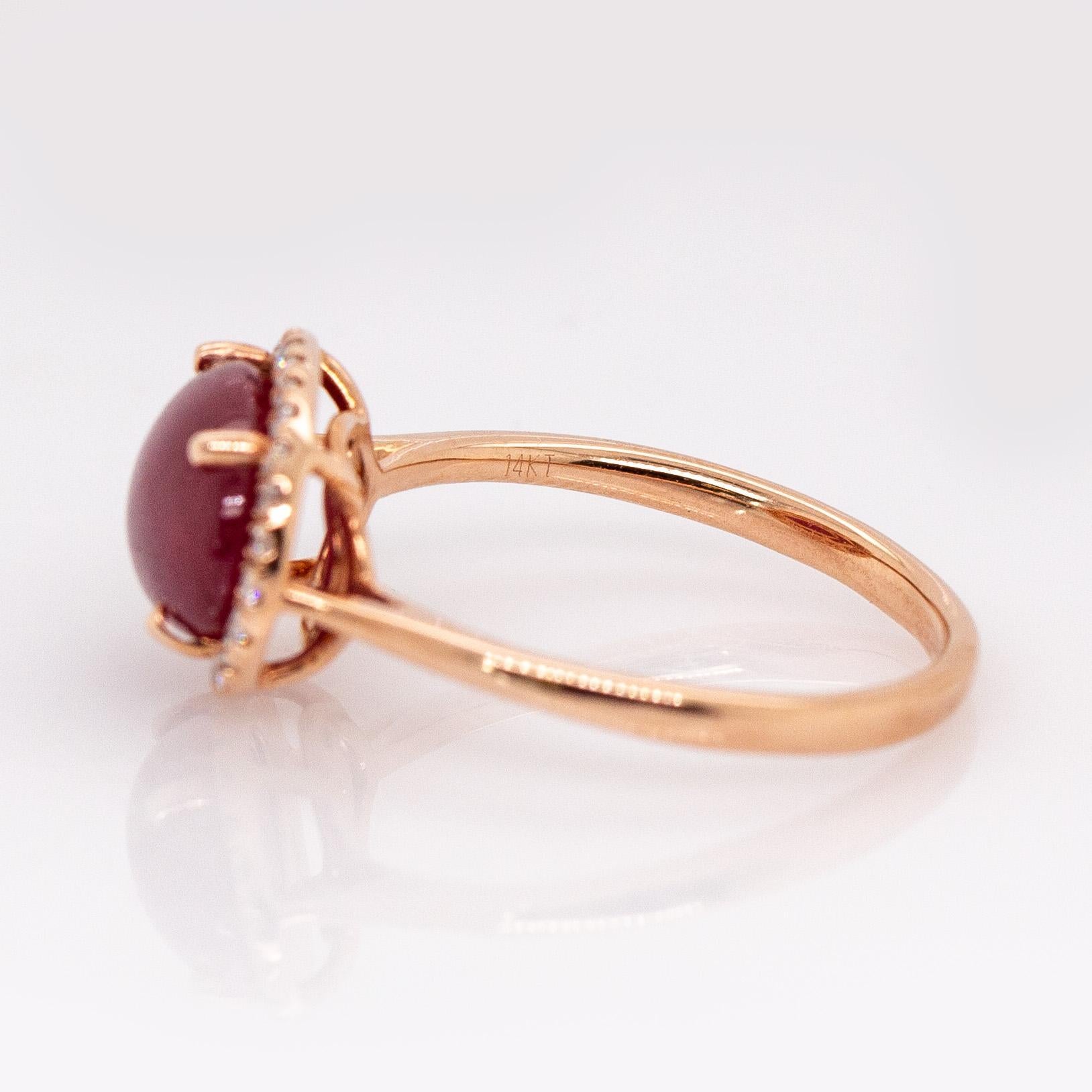 Anello con rubino a stella da 3,8 carati e diamanti naturali: oro massiccio 14k, ovale 11x7,6mm in vendita 1