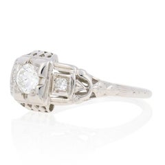 .38 Carat European Cut Diamond Art Deco Ring, 18 Karat White Gold Vintage