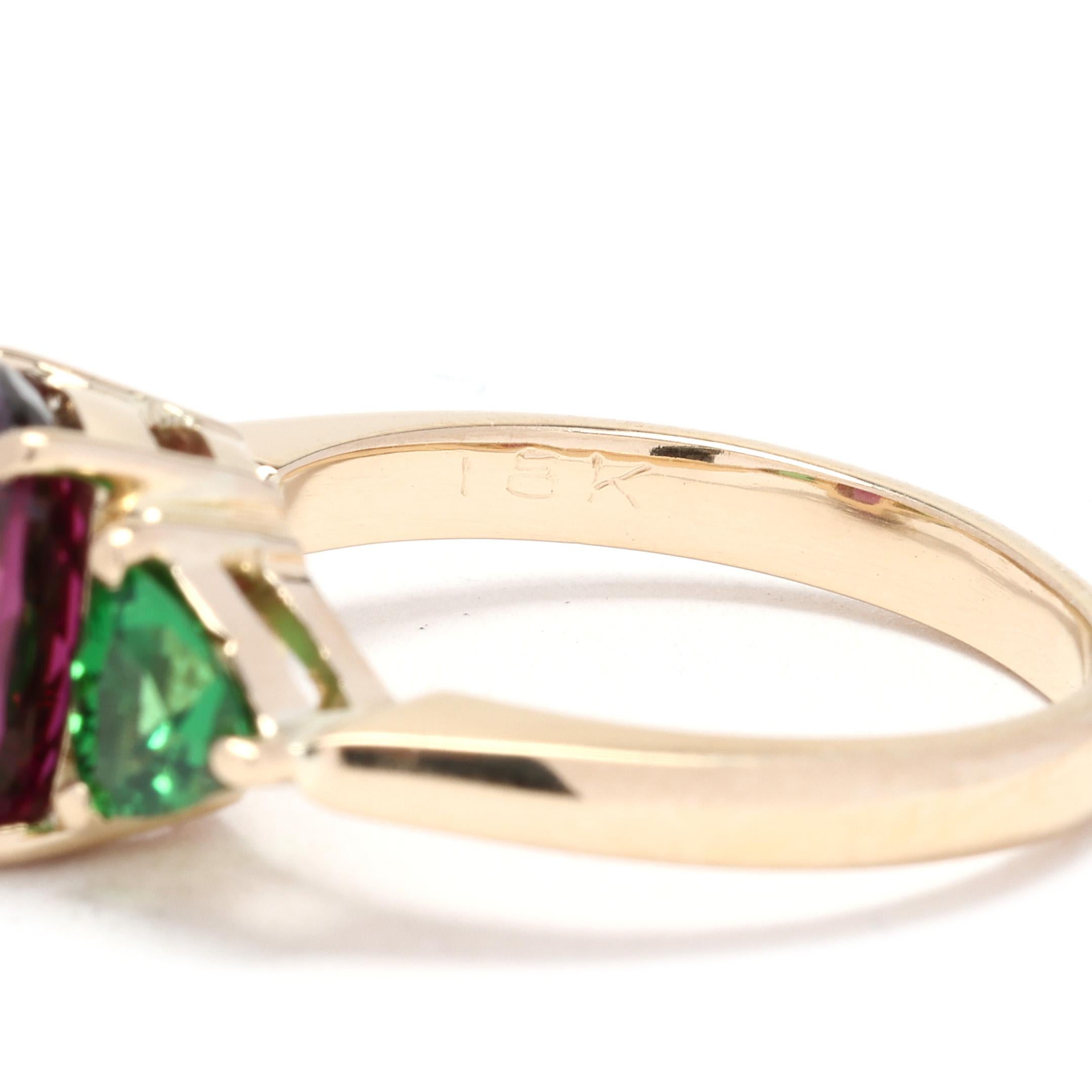 Women's or Men's 3.8ctw Rhodolite Garnet & Tsavorite Garnet Ring 18k Yellow Gold, Statement Ring 