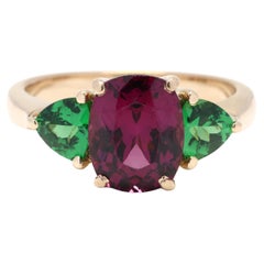 3.8ctw Rhodolite Garnet & Tsavorite Garnet Ring 18k Yellow Gold, Statement Ring
