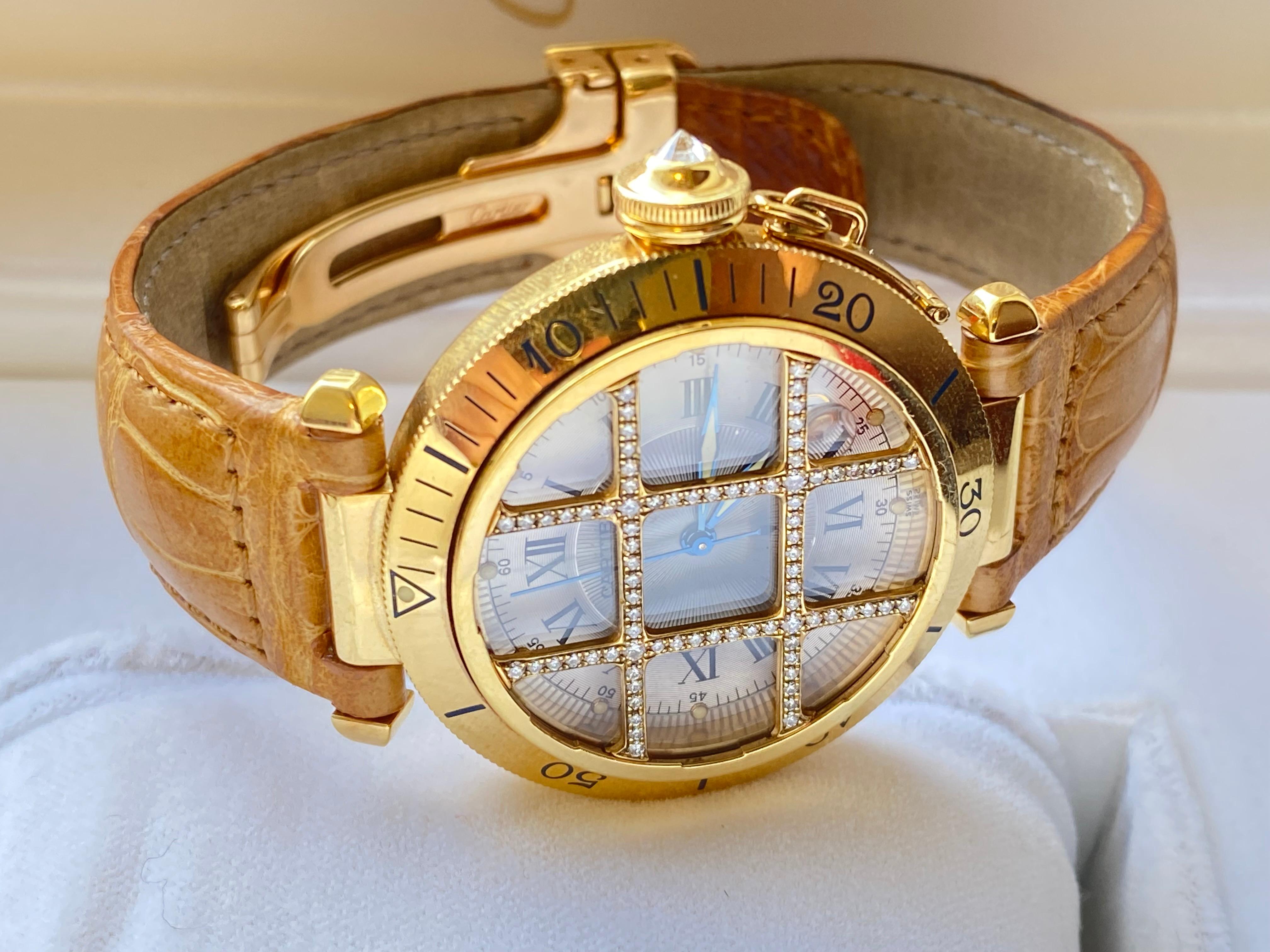Cartier Pasha Men's Watch with Diamond Cage and Brown Leather Strap 4