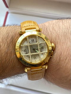 Cartier Pasha Men's Watch with Diamond Cage and Brown Leather Strap