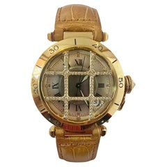 Cartier Pasha Men's Watch with Diamond Cage and Brown Leather Strap