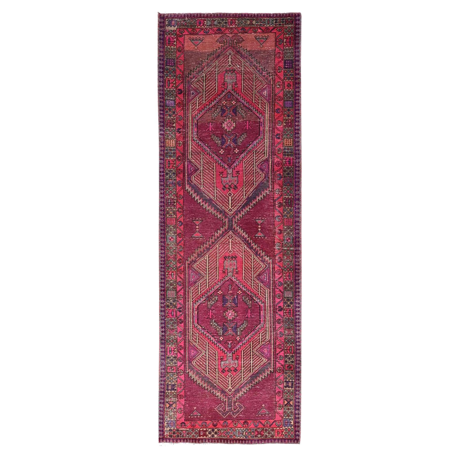 3
8"x10
10" Hibiscus Pink Velvety Wool Vintage Serapi Runner Oriental Rug For Sale