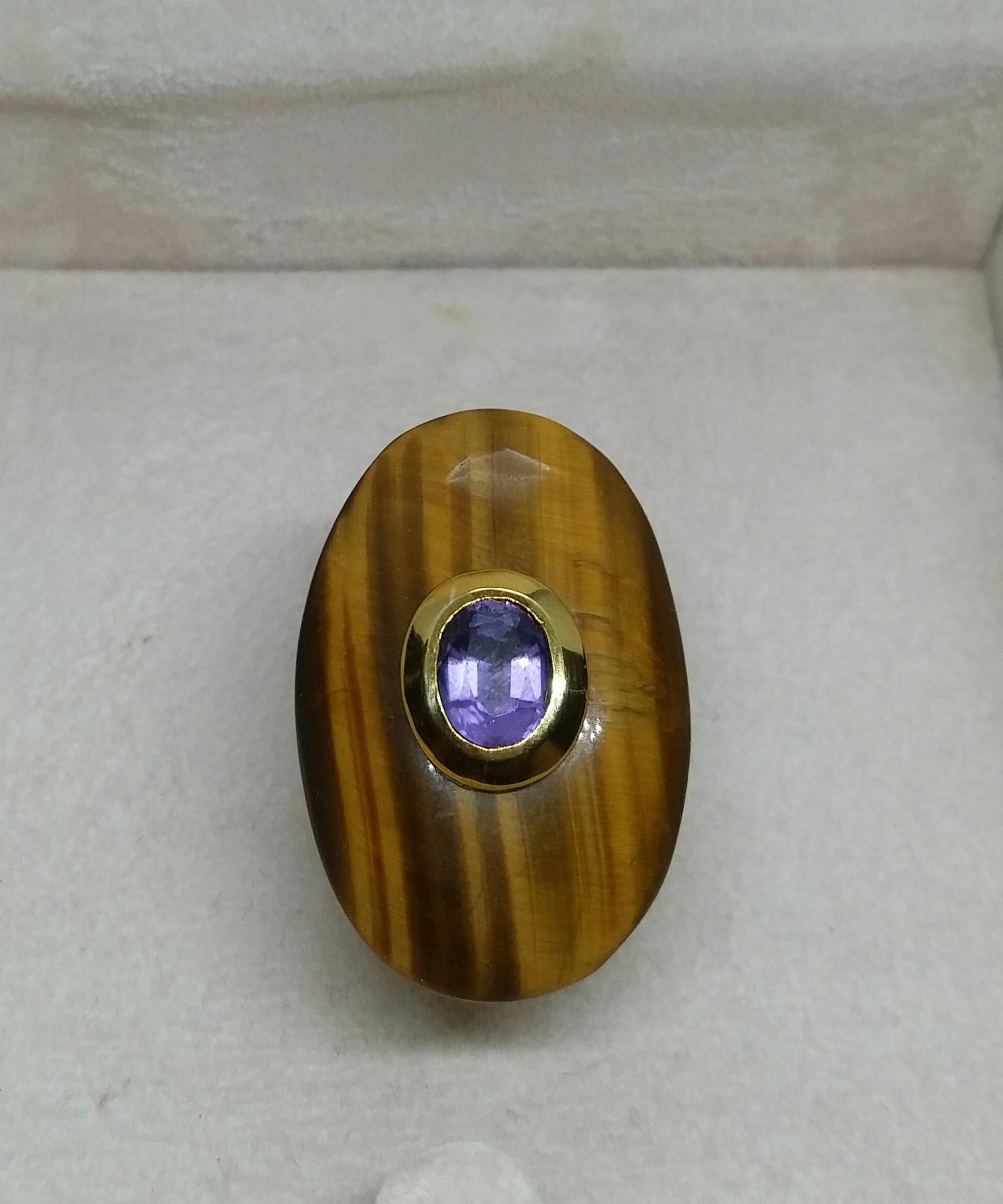 Oval Shape Tiger Eye Faceted Oval Amethyst 14 Kt Gold Cocktail Ring 5
