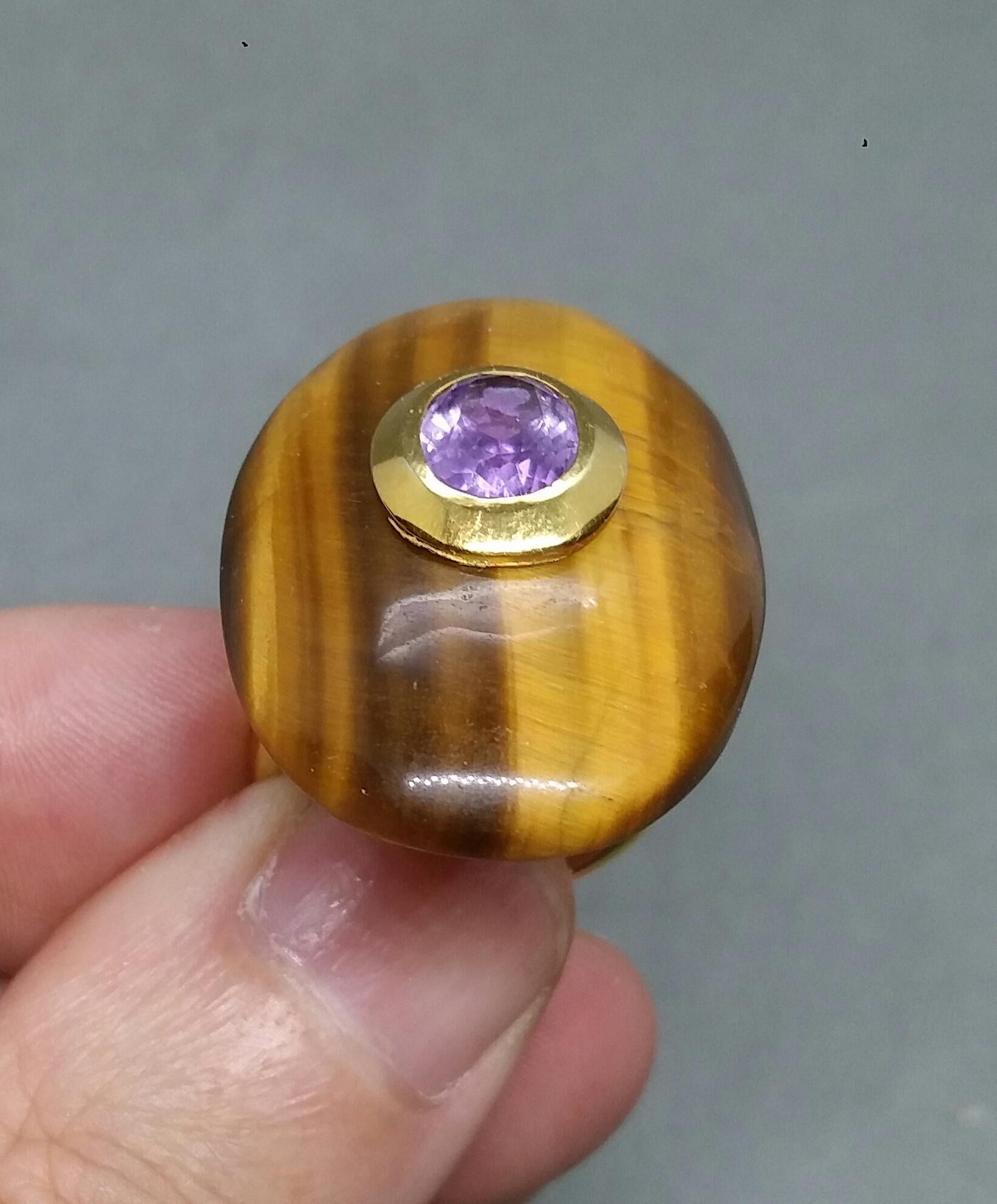 Oval Shape Tiger Eye Faceted Oval Amethyst 14 Kt Gold Cocktail Ring 7