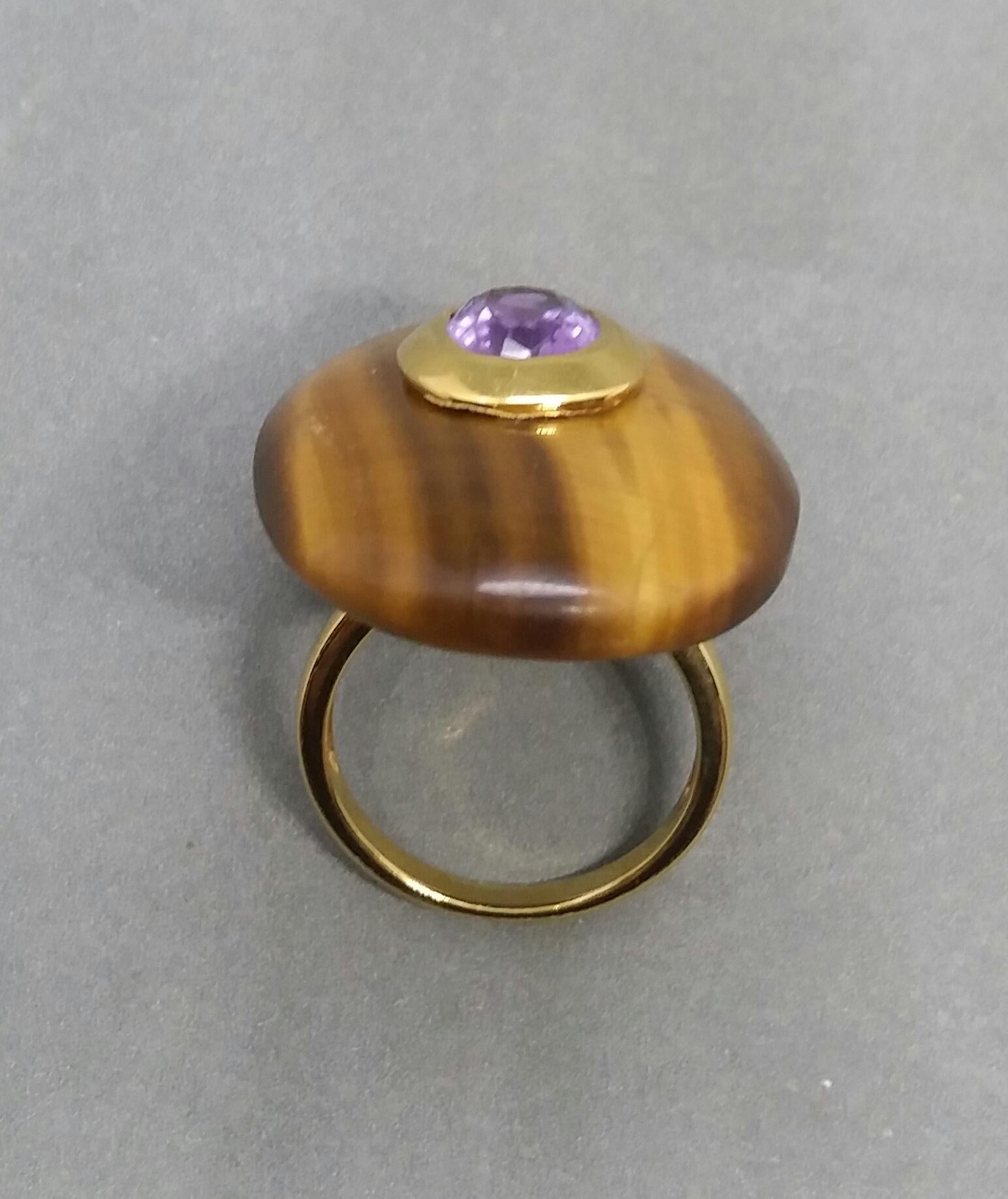 Oval Shape Tiger Eye Faceted Oval Amethyst 14 Kt Gold Cocktail Ring 1