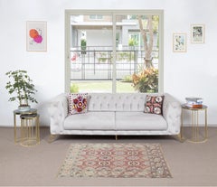 3.8x4.6 Ft Vintage Hand Knotted Turkish One of a kind Rug with Soft Colors