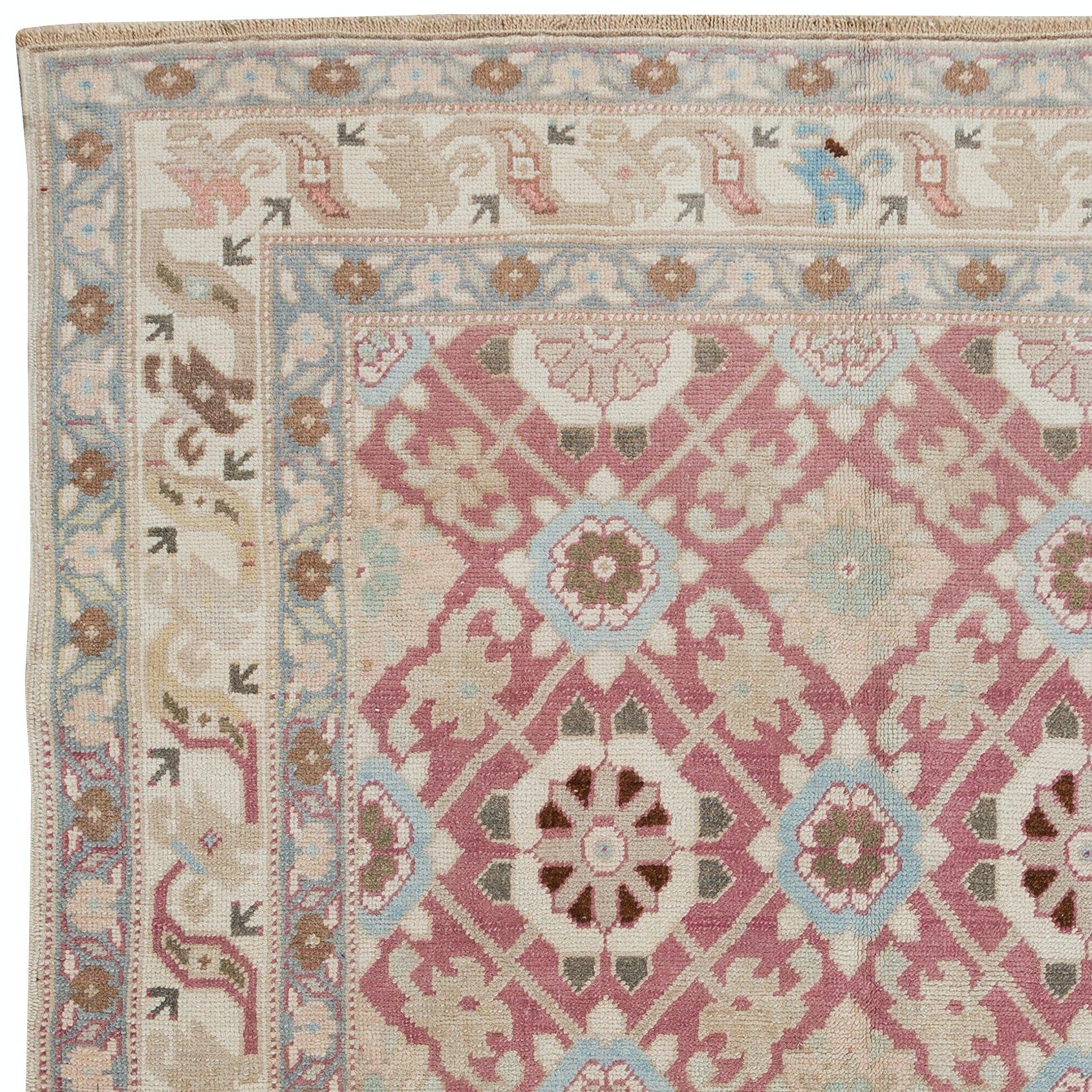 Hand-Knotted 3.8x4.6 Ft Vintage Handmade Turkish One of a kind Rug with Soft Colors For Sale