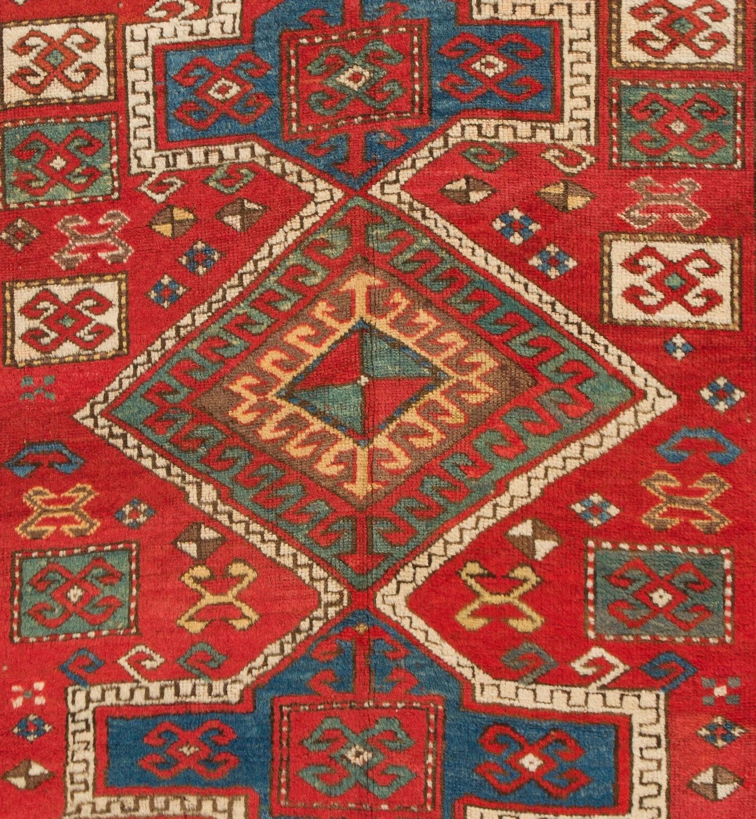 Hand-Knotted Inscripted Antique Caucasian Kazak Prayer Rug, Circa 1870 For Sale