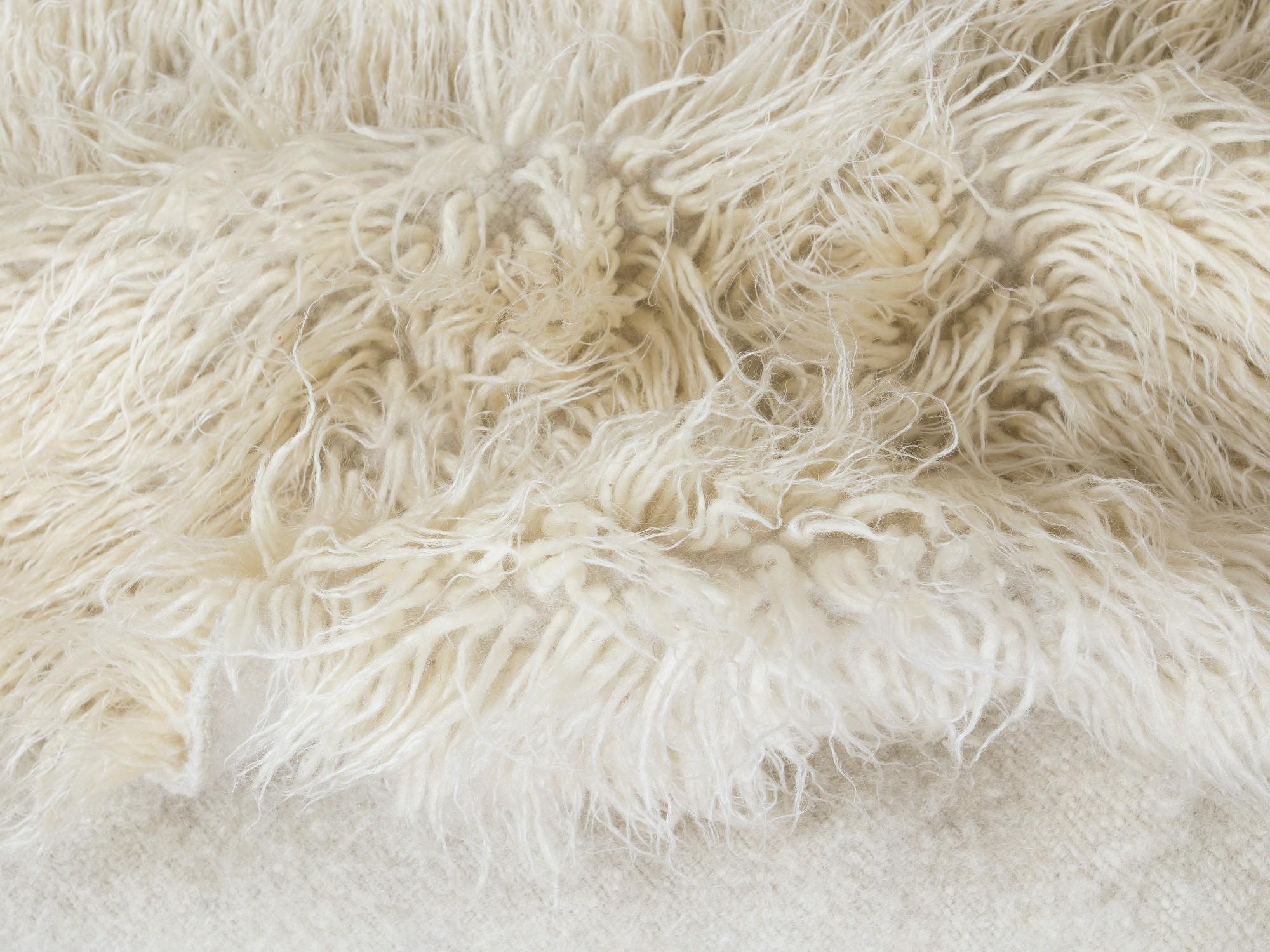 Hand-Knotted 3.8x5 Ft Handmade Shaggy Rug Made of Natural Mohair Wool. Vintage Turkish Carpet For Sale