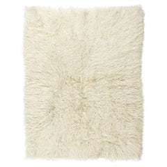 3.8x5 Ft Handmade Shaggy Rug Made of Natural Mohair Wool. Vintage Turkish Carpet