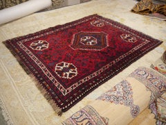 Djoharian Collection 3'8"x5'1" Turkish Red Blue Vintage Rug hand-knotted wool