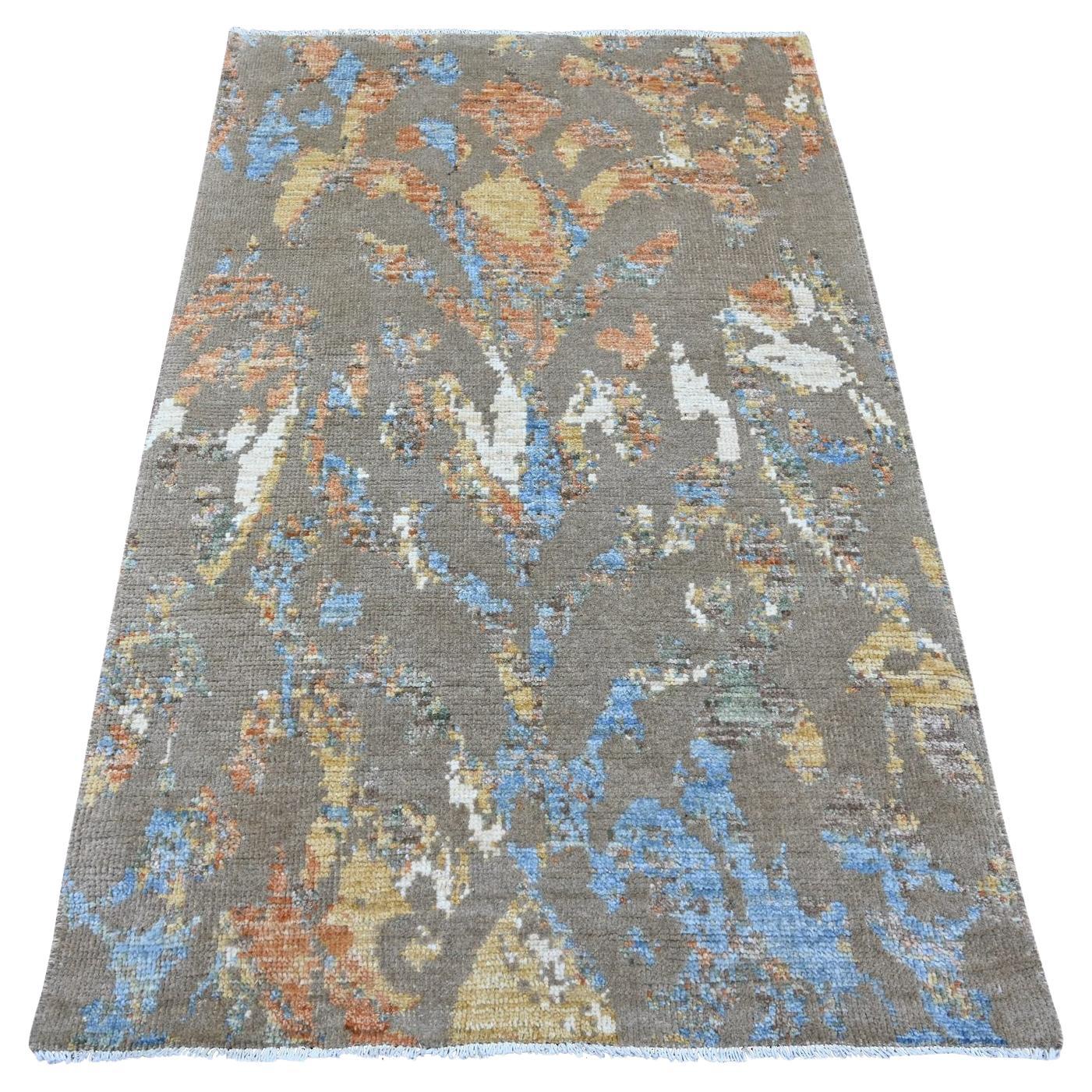 3
8 "x5
10" Brown Whimsical Collection Tappeto in pura lana dal design moderno annodato a mano