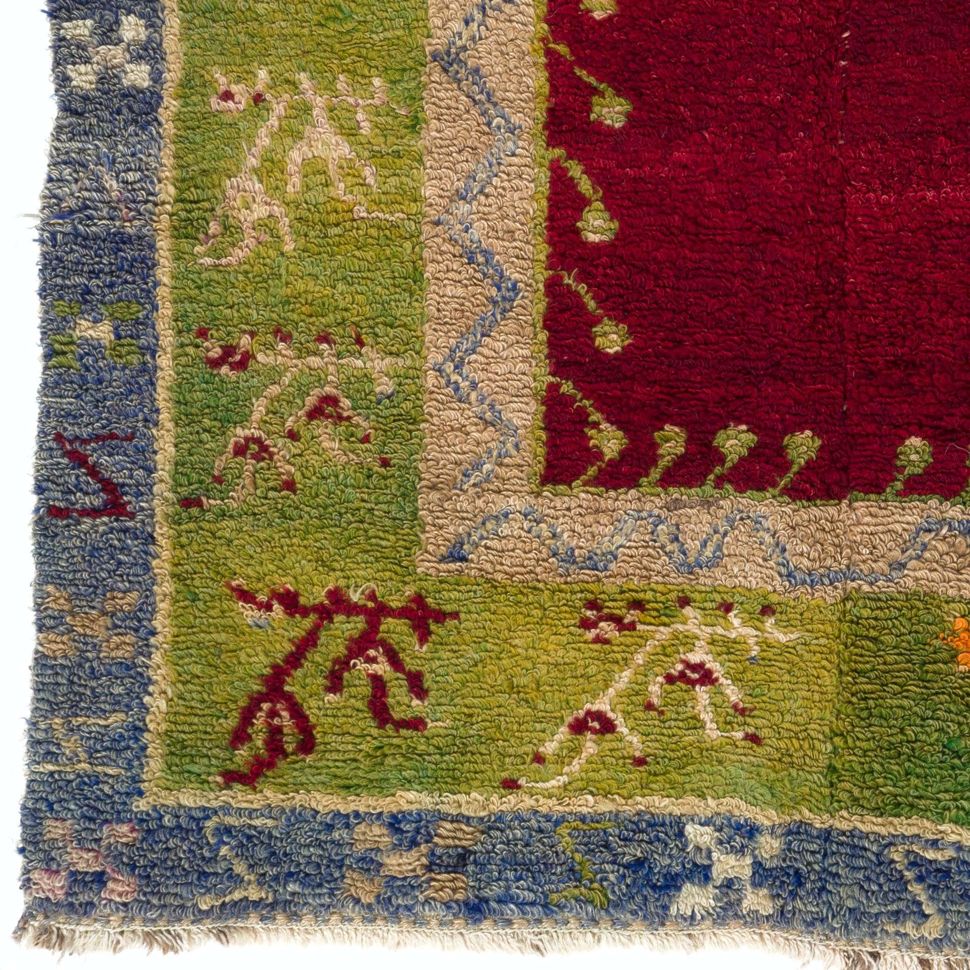 Turco 3.8x5.2 Ft Vintage Handmade Unique Turkish Tulu Rug with Niche Design, 100% Lana in vendita
