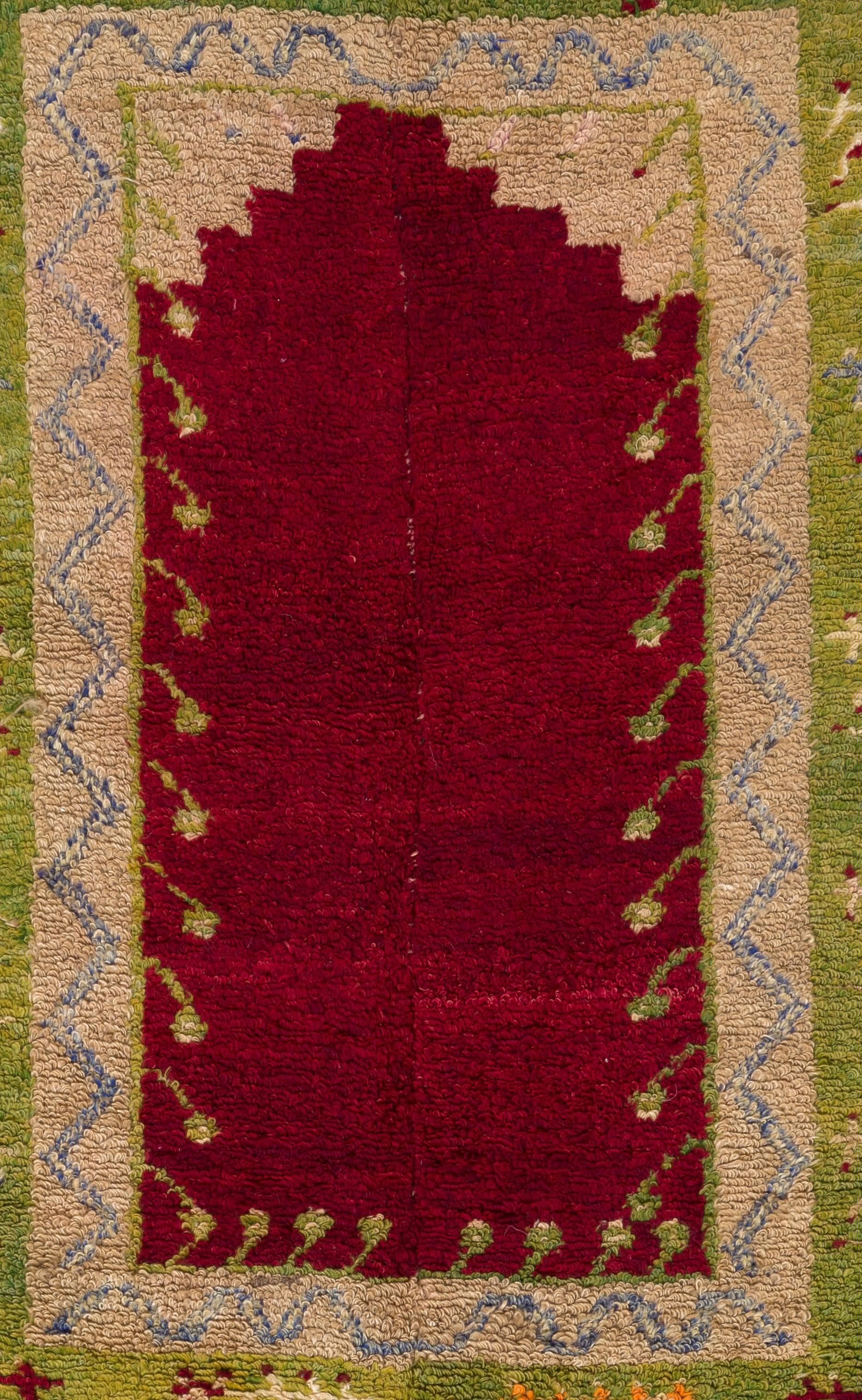 Hand-Knotted 3.8x5.2 Ft Vintage Handmade Unique Turkish Tulu Rug with Niche Design, All Wool For Sale
