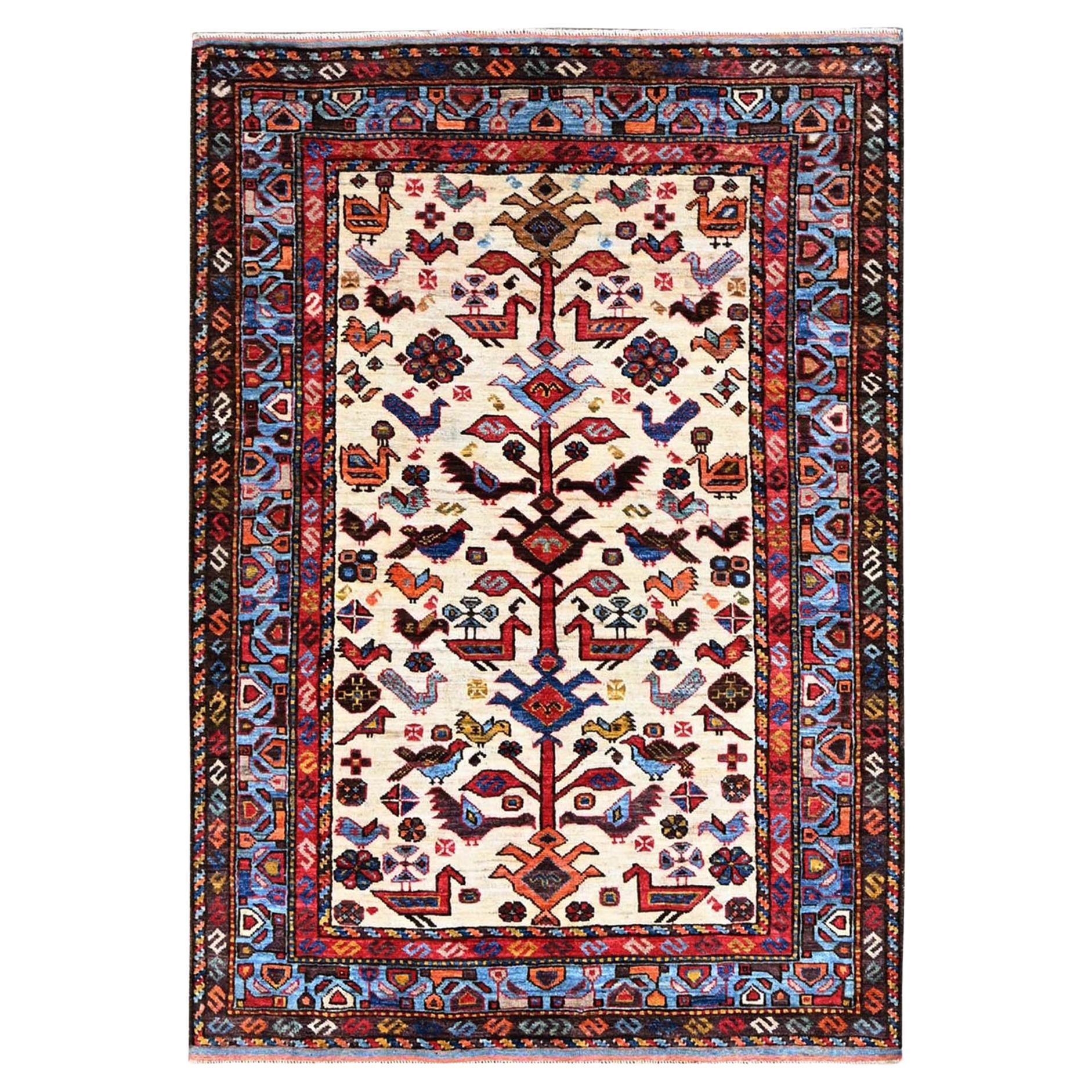 3
8 "x5
4" Schweizer Kaffee Weiß Hand geknüpft Vibrant Wolle Türkisch Knot Teppich im Angebot