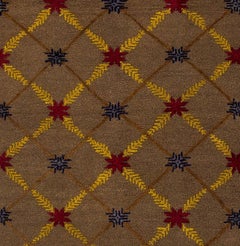 Fantastic Camel Wool Anatolian Karapinar Rug with Lattice Design