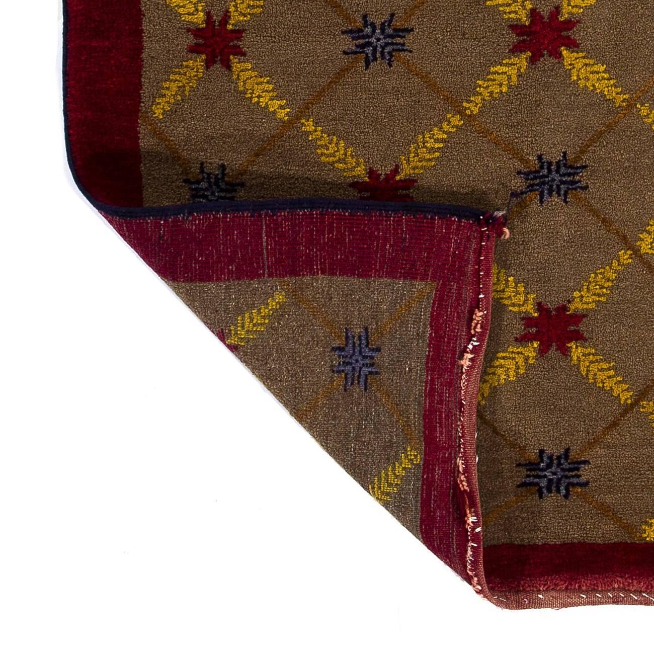 Turkish Fantastic Camel Wool Anatolian Karapinar Rug with Lattice Design For Sale