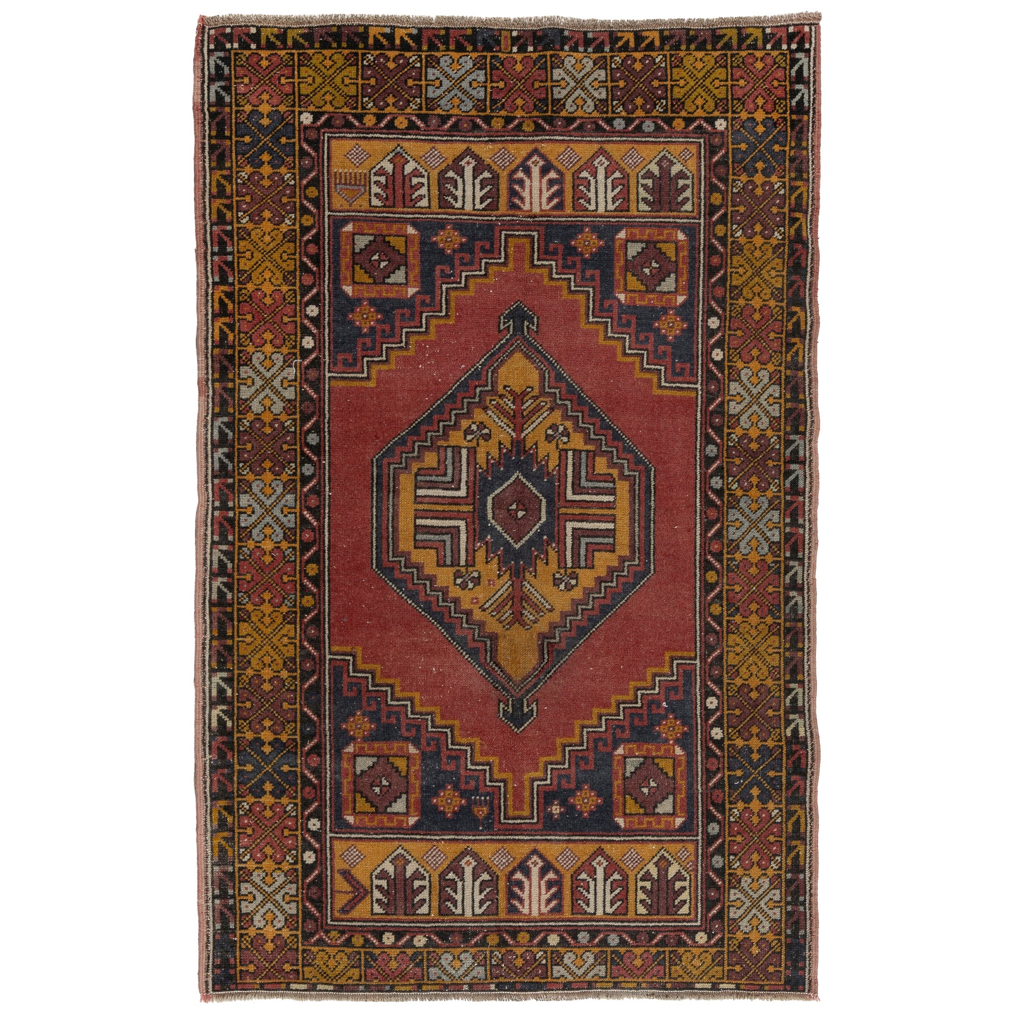 3.8x5.8 Ft Einzigartiger handgefertigter Vintage Orientteppich, Traditioneller Stammes-Stil-Teppich