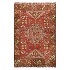 3.8x5.8 Ft Vintage Hand Knots Rugs Geometric Turkish Traditional Accent Rug in Red