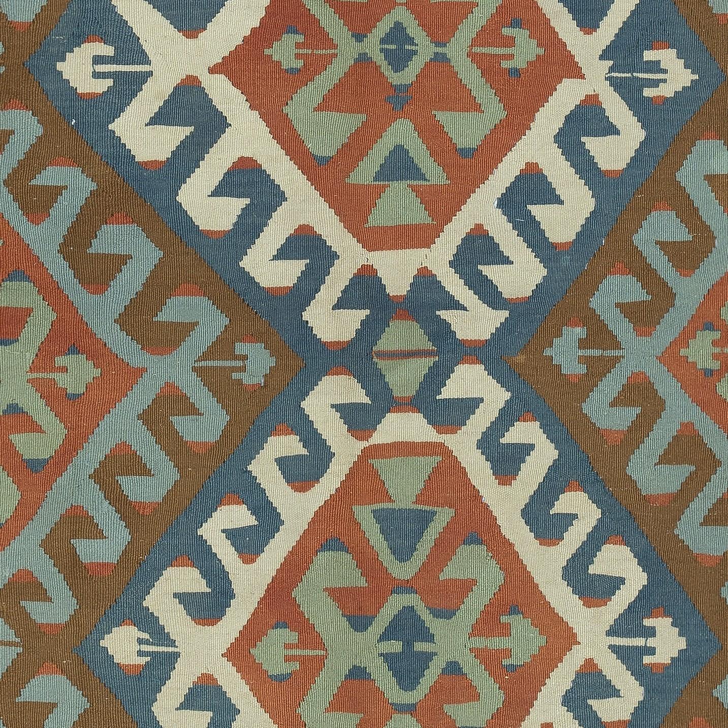 Alfombra Kilim Turca Vintage Tejida a Mano con Motivos Geométricos 3,8x6 Pies en Bueno estado para la venta en Spring Valley, NY