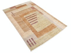 3.8x6 ft Handmade Beige, Brown and Red Area Rug. Abstract Geometric Design Rug