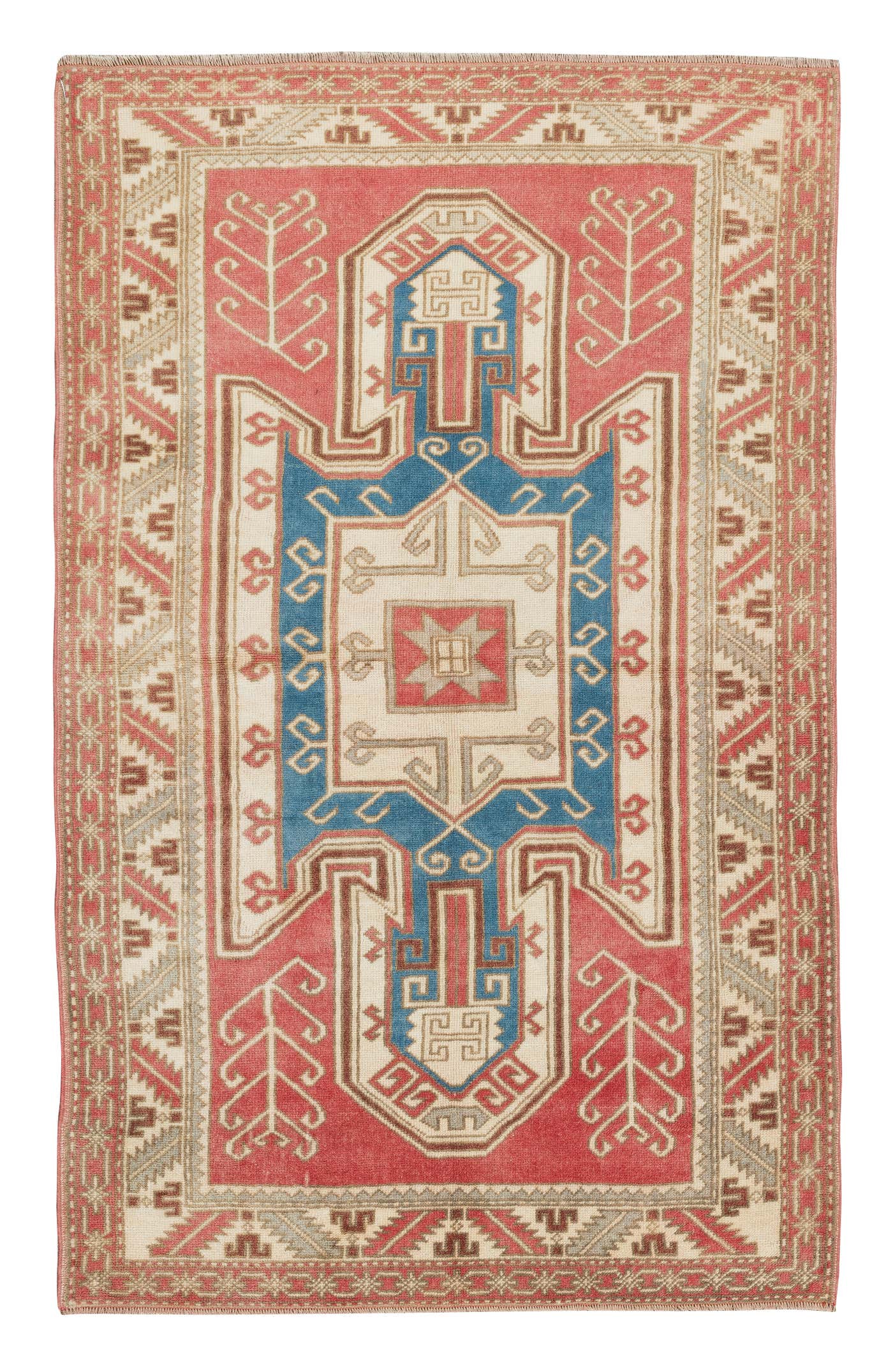 3.8x6 Ft Modern Handmade Geometric Turkish Accent Rug in Red, Blue and ...