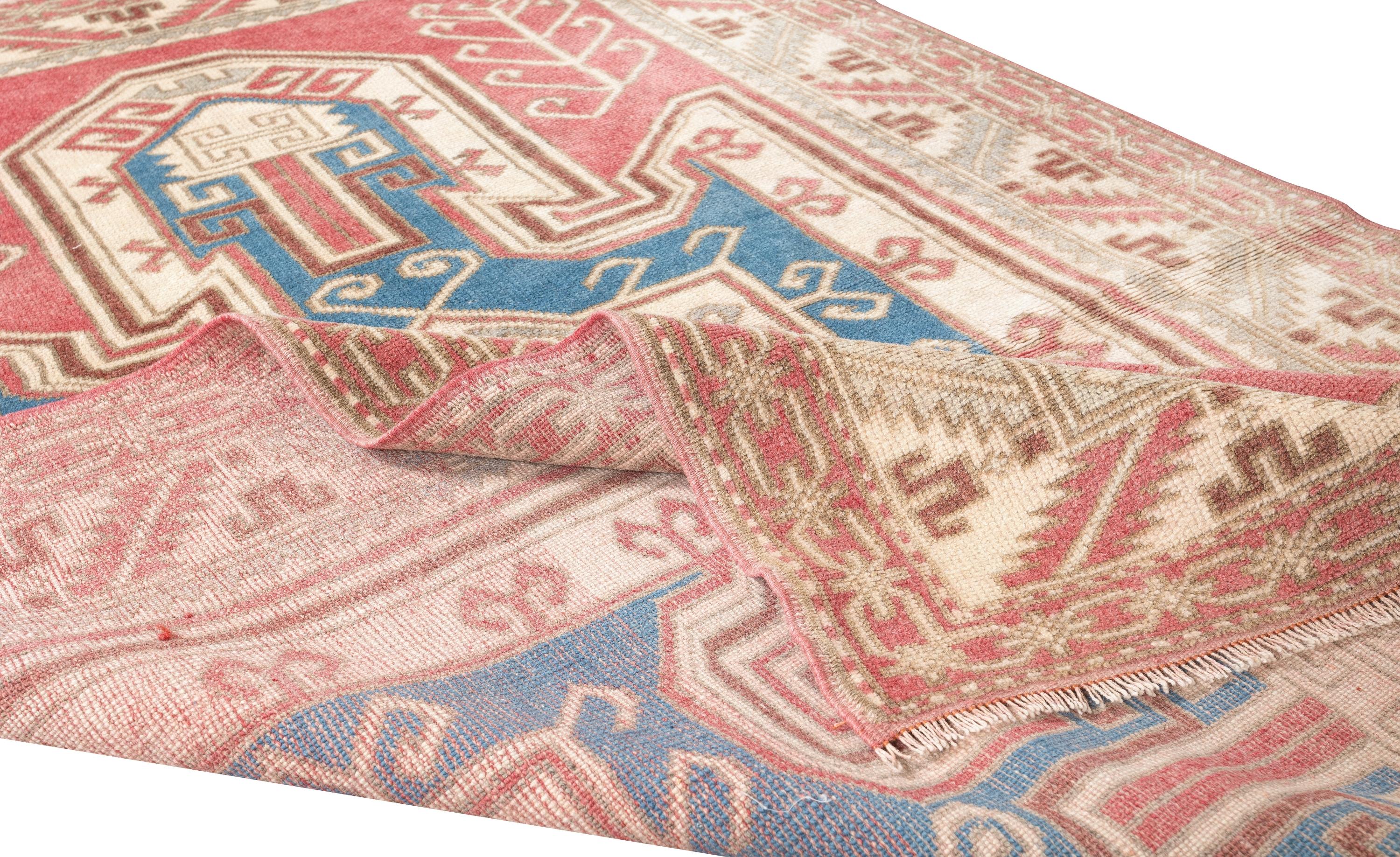 Bohemian 3.8x6 Ft Reproduction of an Antique Caucasian Sewak Kazak Rug, 100% Wool